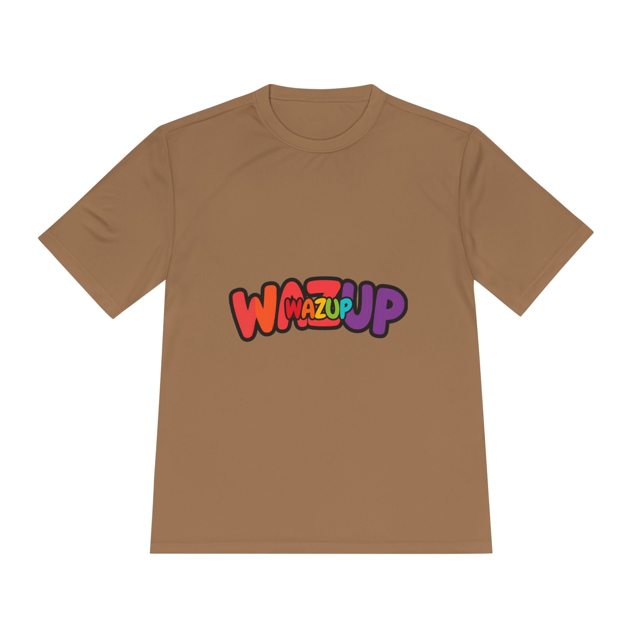 Wazup Colorblock Graphic Tee — Retro Pop 'Wazup' Moisture-Wicking Shirt