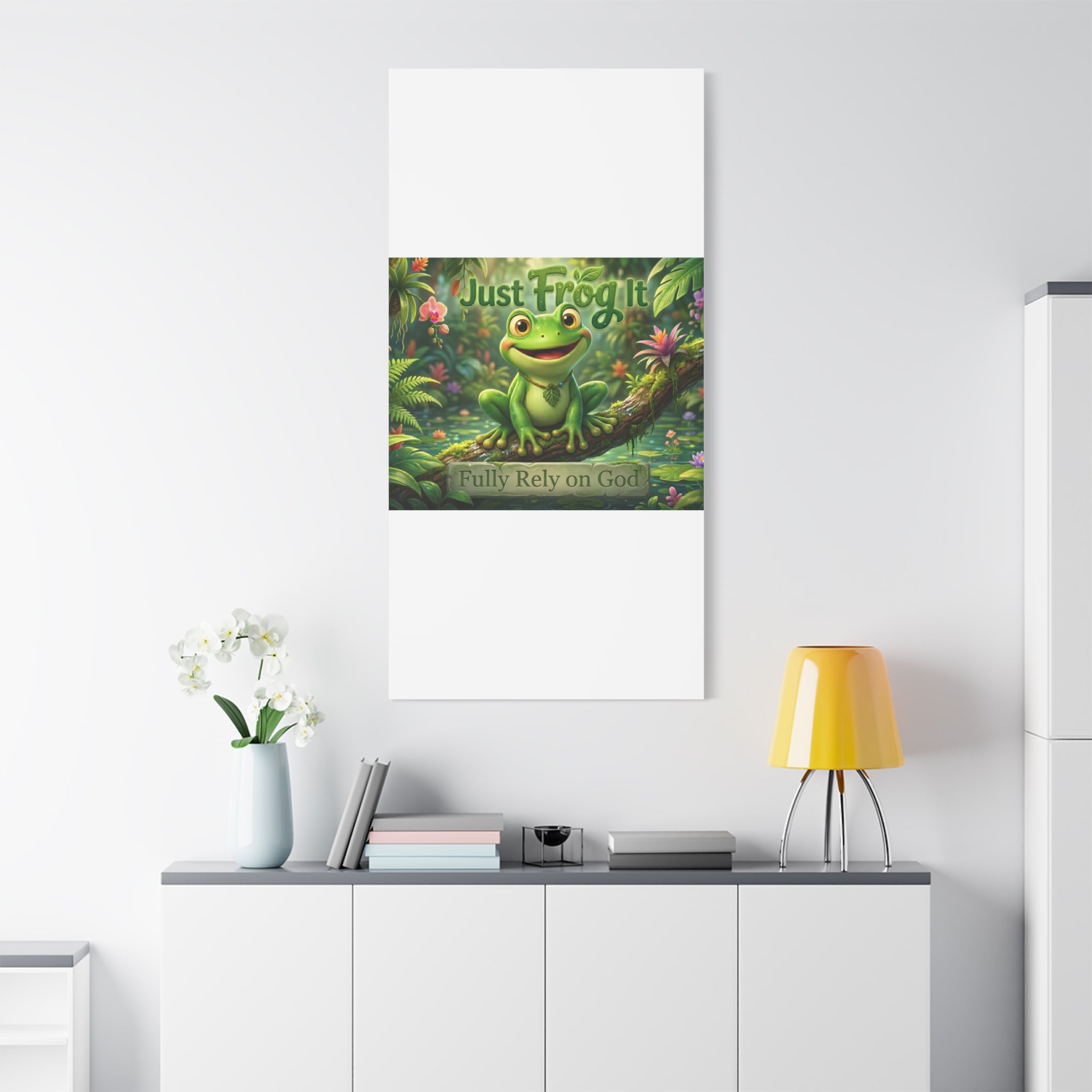 Just Frog It Canvas Wall Art — "Fully Rely on God" Inspirational Frog Print
