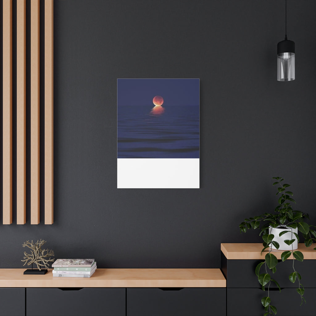 Lunar Reflection Canvas Art — Moonrise Over Calm Sea Stretched Matte Wall Art