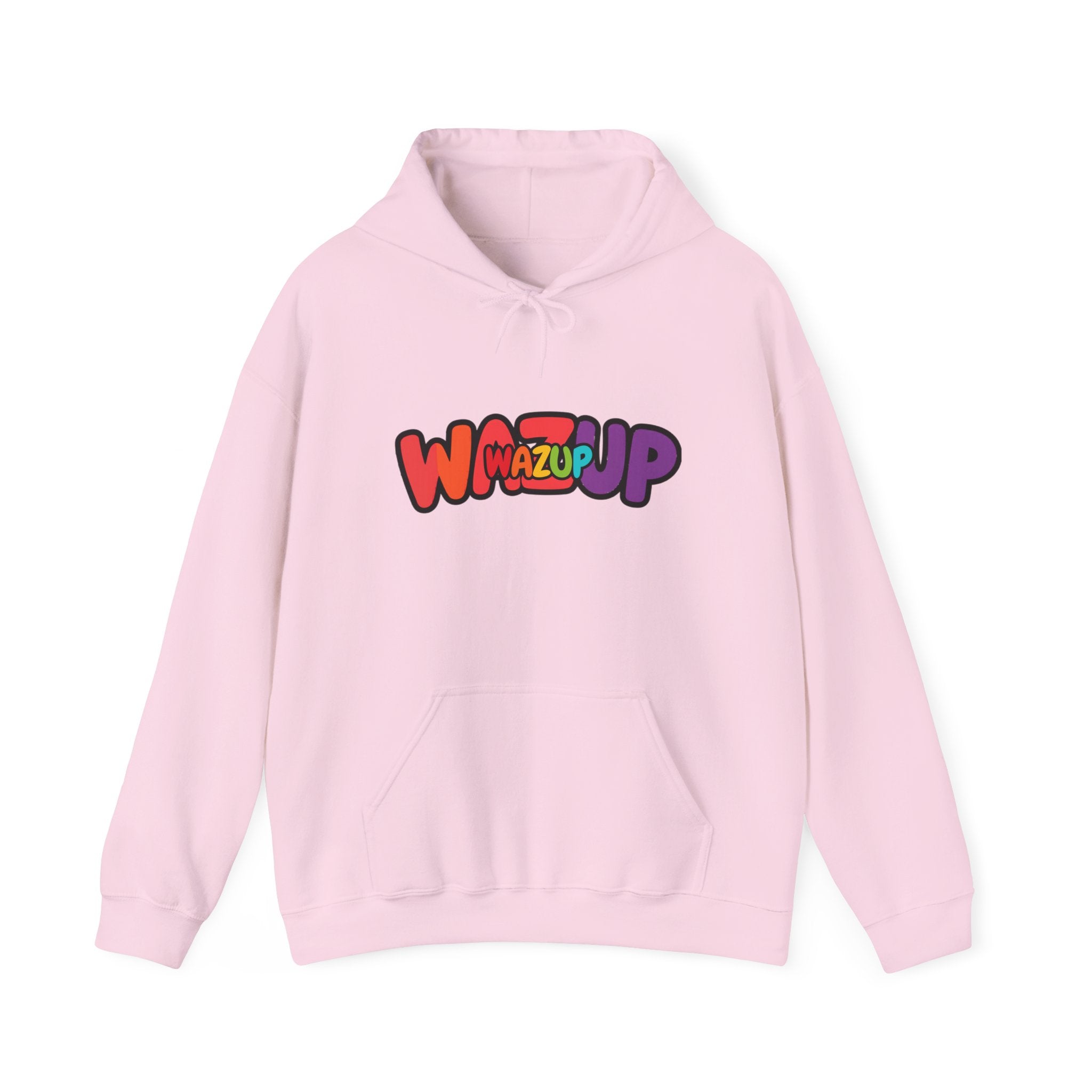 Wazup Rainbow Logo Hoodie — Colorful Retro Graphic Sweatshirt