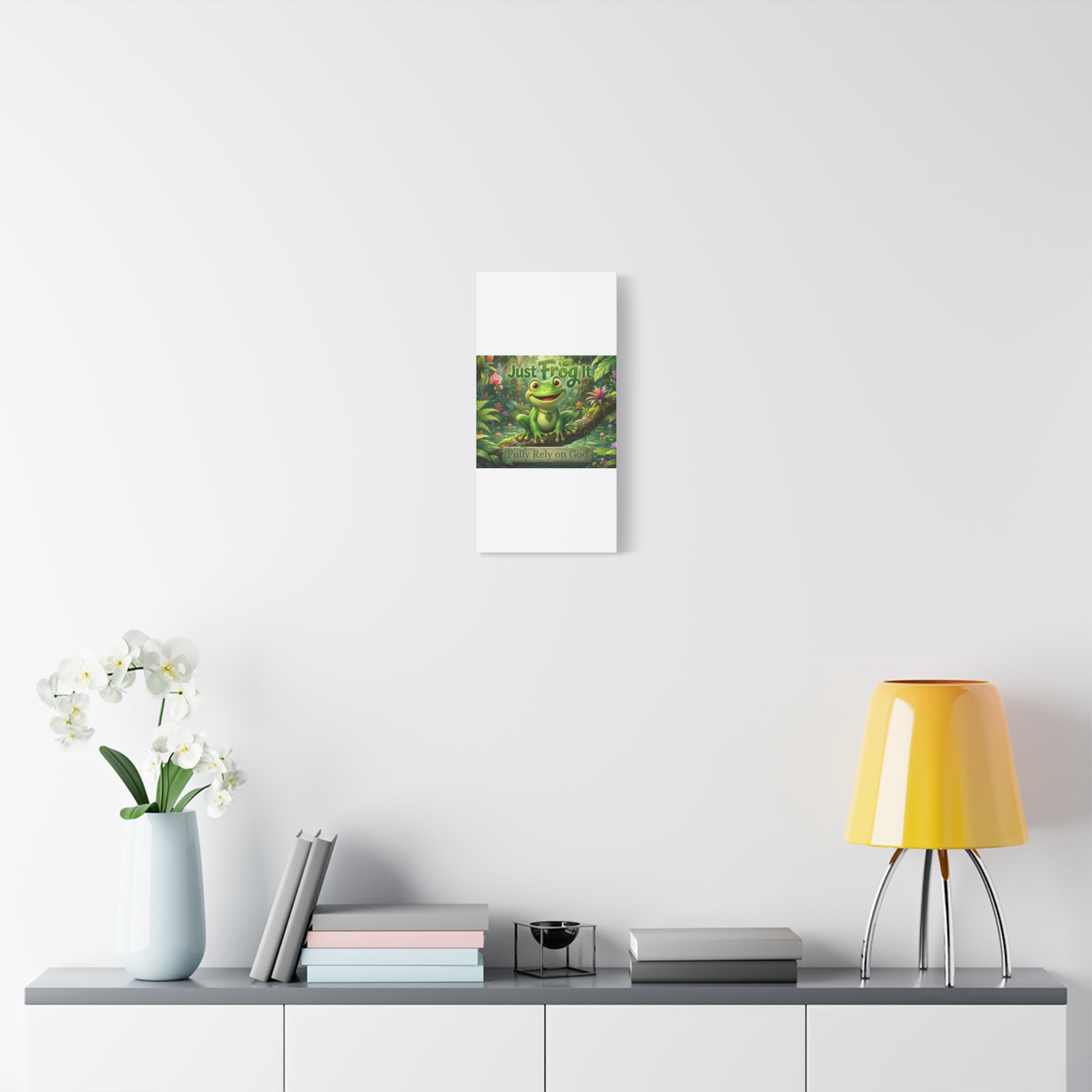 Just Frog It Canvas Wall Art — "Fully Rely on God" Inspirational Frog Print