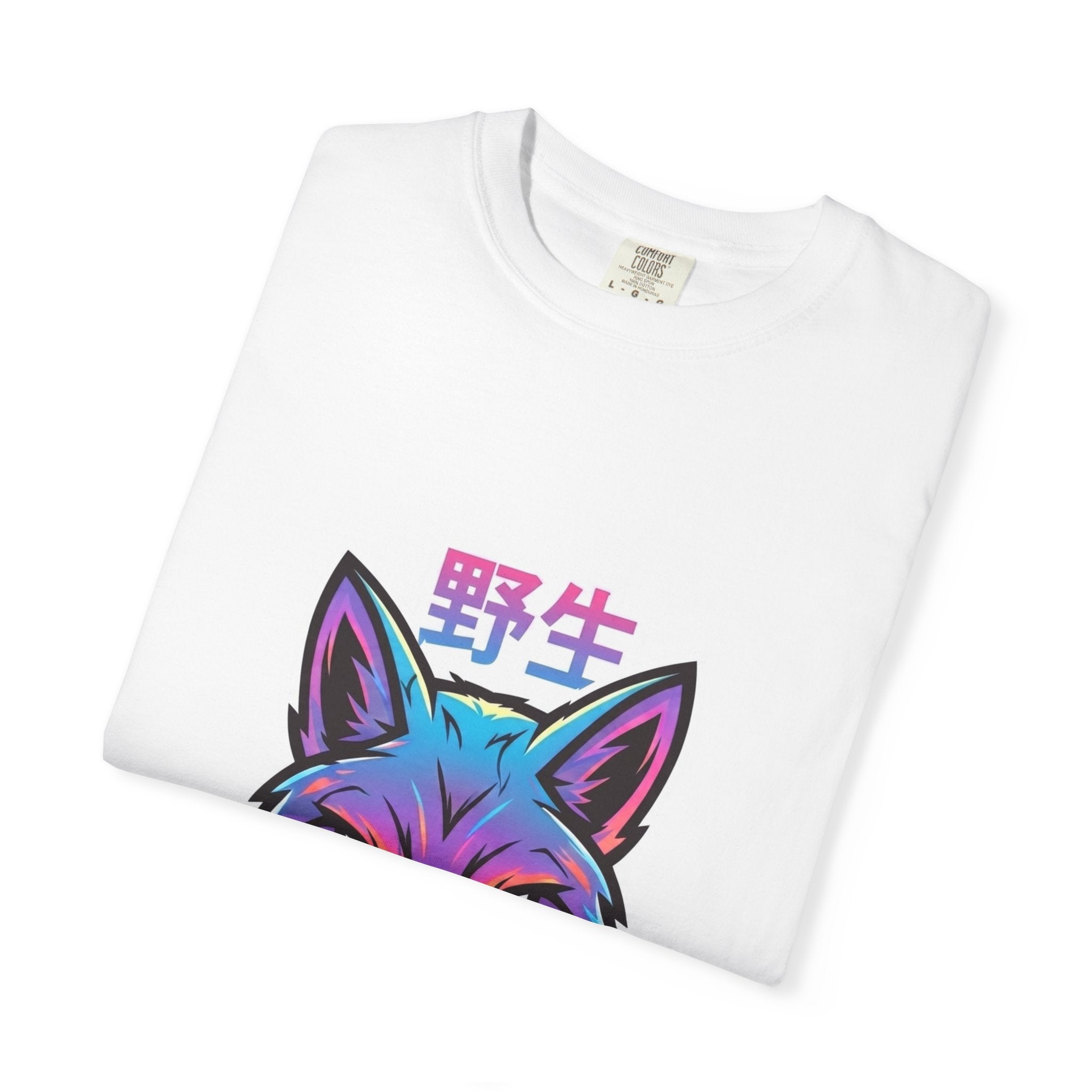 Neon Fox Graphic T-Shirt — Wild (野生) Japanese Kanji Tee