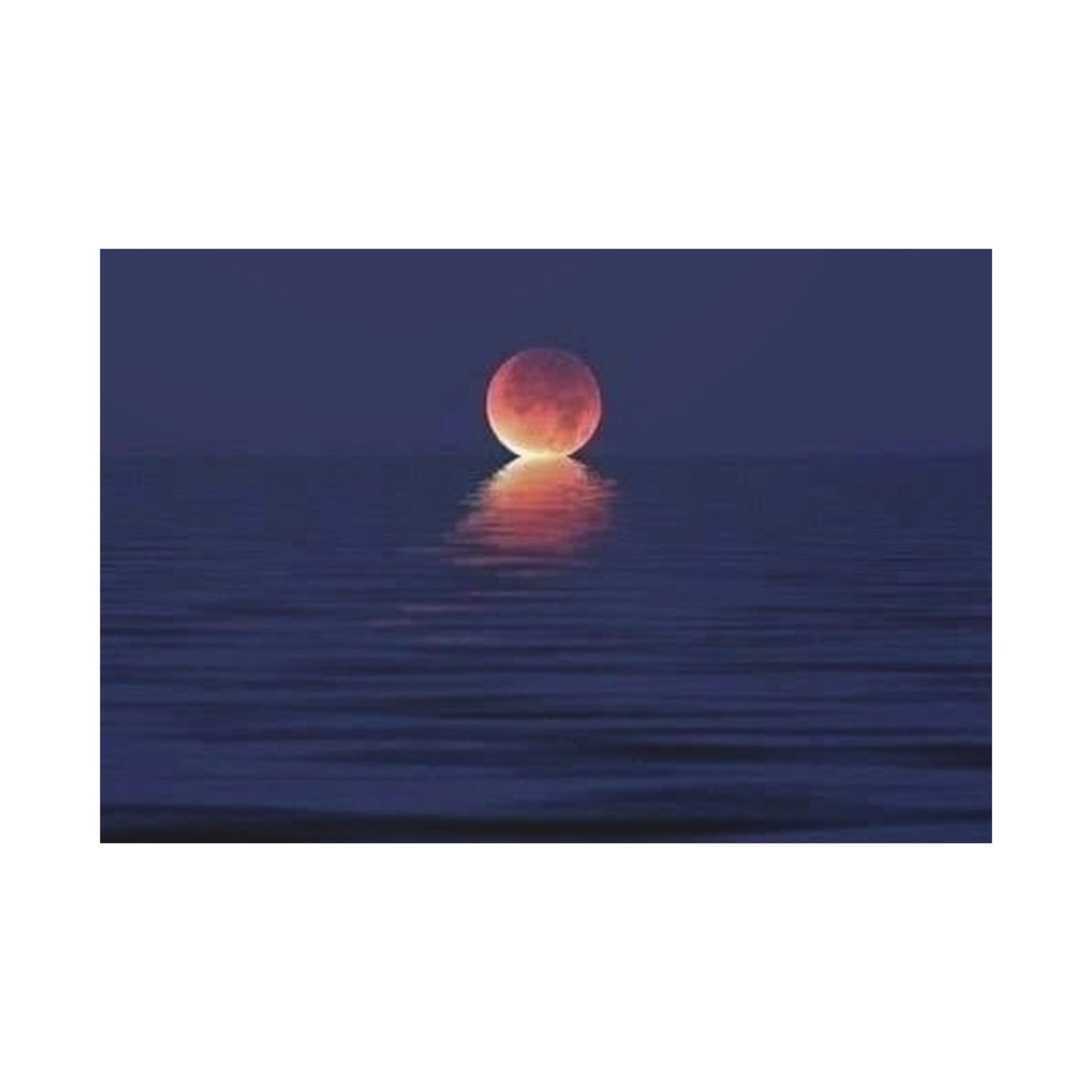 Lunar Reflection Canvas Art — Moonrise Over Calm Sea Stretched Matte Wall Art