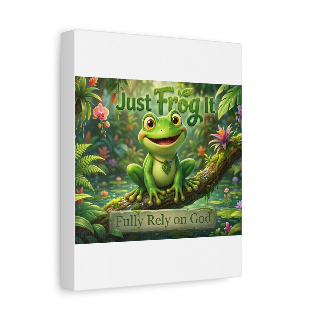 Just Frog It Canvas Wall Art — "Fully Rely on God" Inspirational Frog Print
