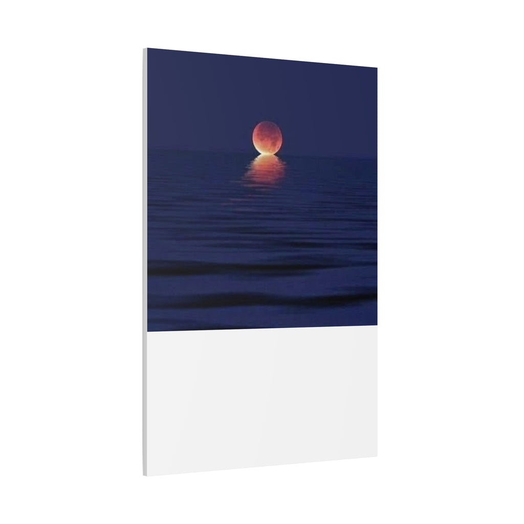 Lunar Reflection Canvas Art — Moonrise Over Calm Sea Stretched Matte Wall Art