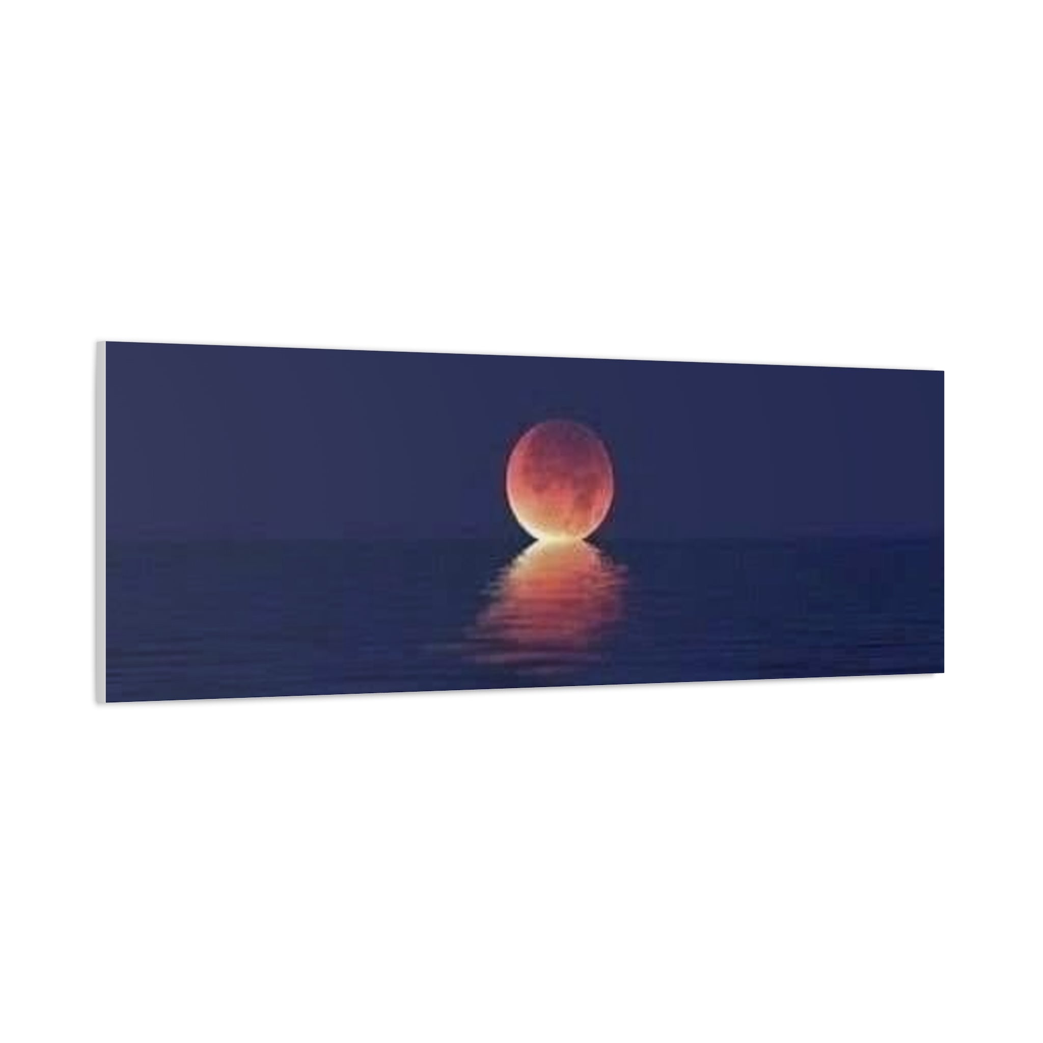 Lunar Reflection Canvas Art — Moonrise Over Calm Sea Stretched Matte Wall Art