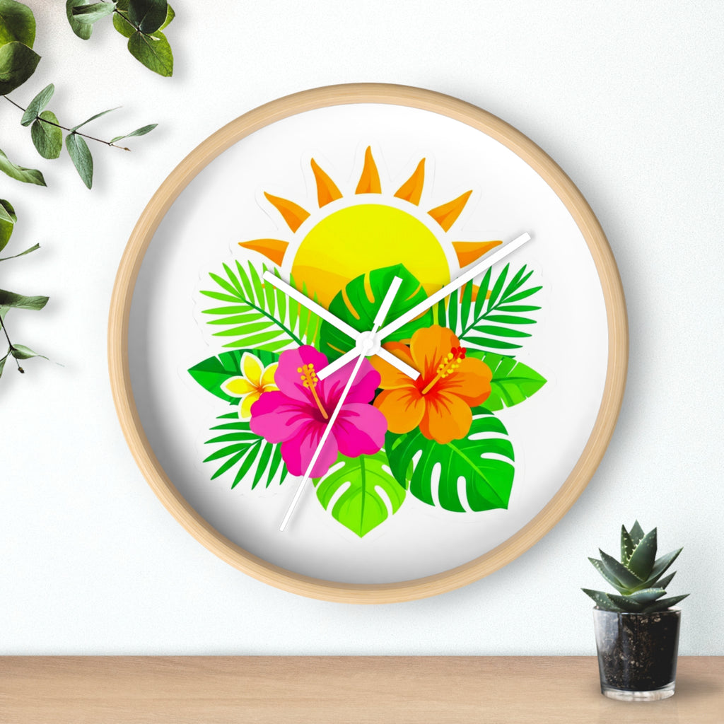 Tropical Hibiscus Wall Clock — Sunny Floral Decorative Clock