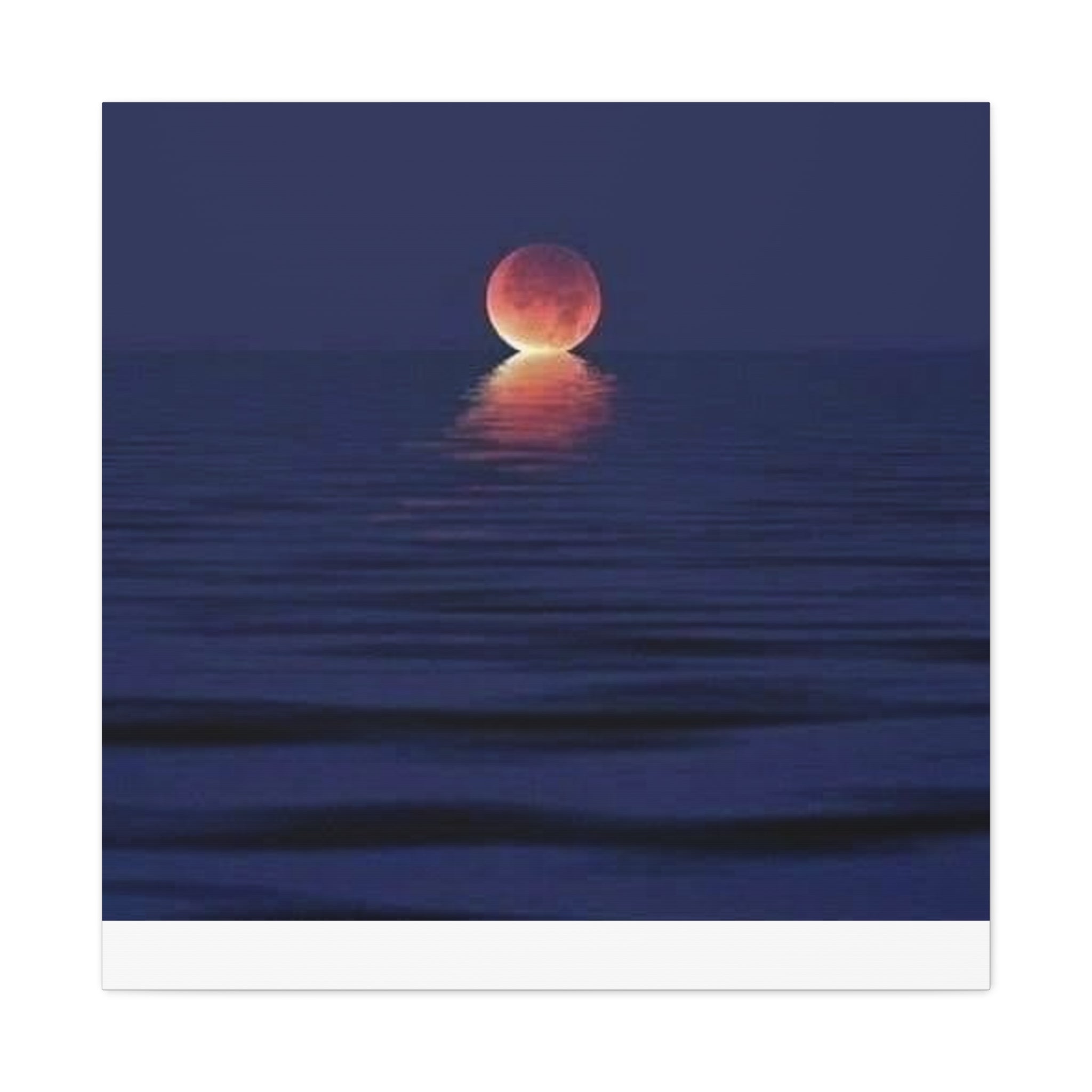 Lunar Reflection Canvas Art — Moonrise Over Calm Sea Stretched Matte Wall Art