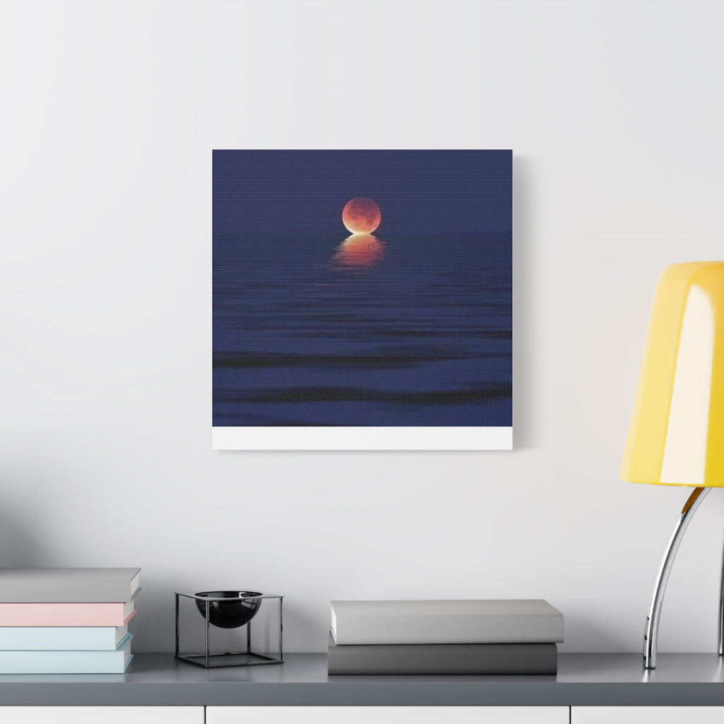 Lunar Reflection Canvas Art — Moonrise Over Calm Sea Stretched Matte Wall Art