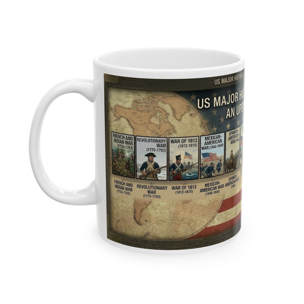 Historical Wars Timeline Ceramic Mug — Illustrated U.S. Conflicts Timeline (11oz, 15oz)