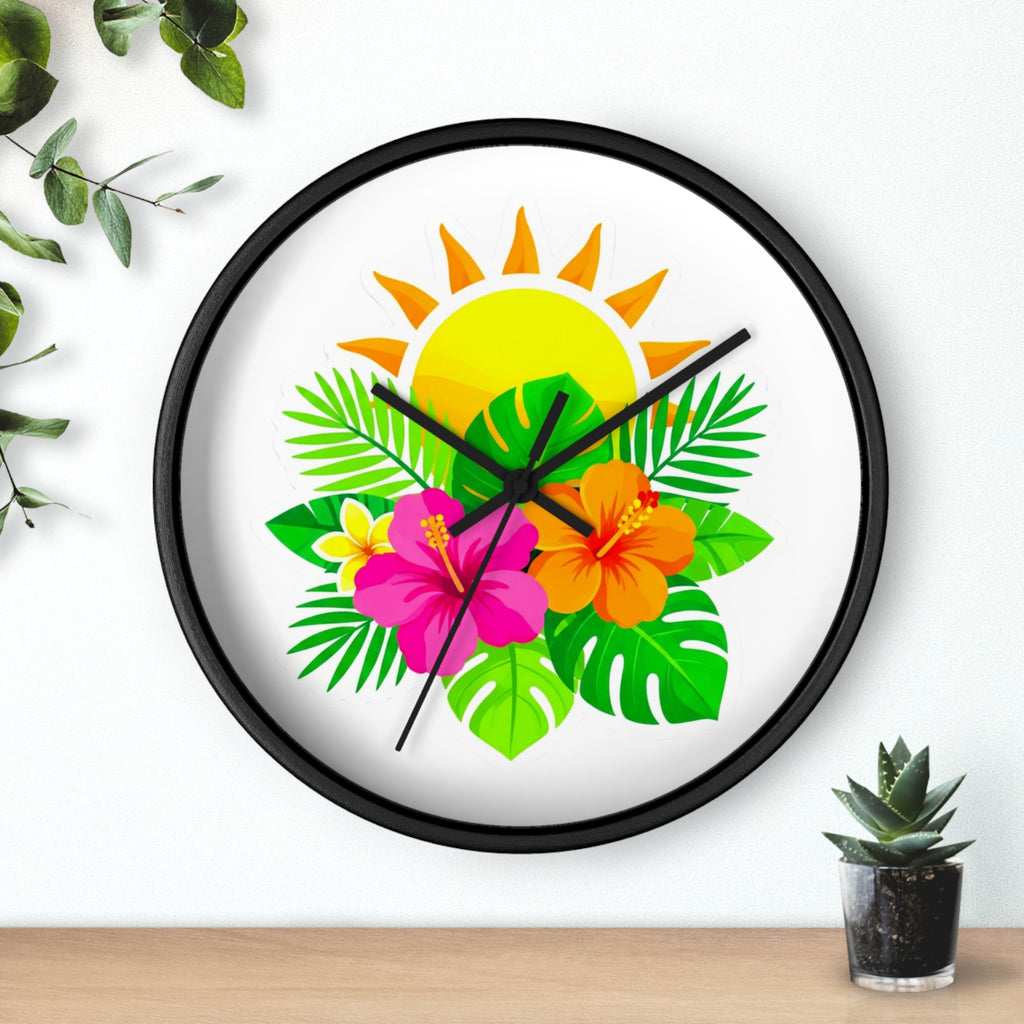 Tropical Hibiscus Wall Clock — Sunny Floral Decorative Clock