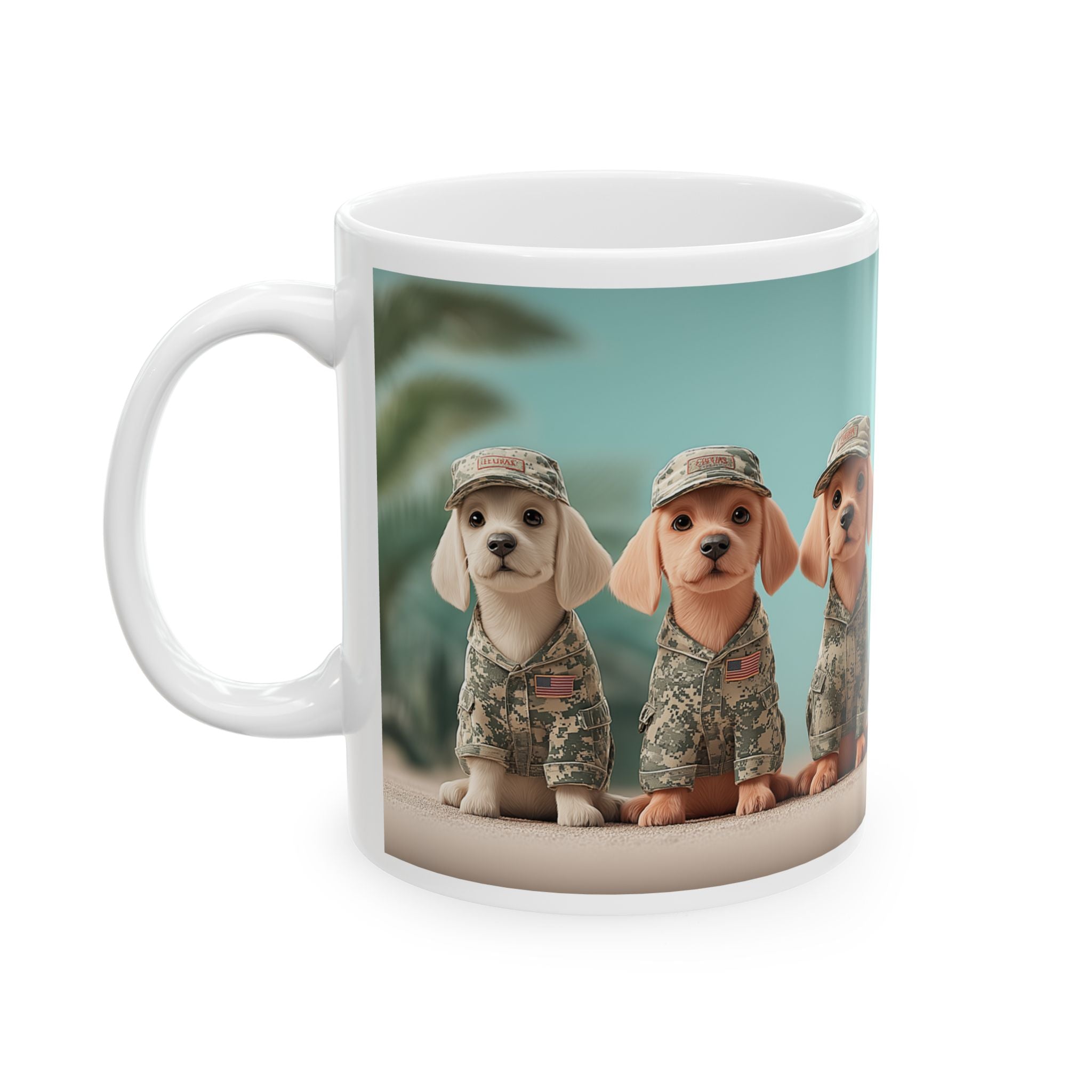 Military Dogs Ceramic Mug — Cute Puppy Soldier Design (11oz, 15oz)