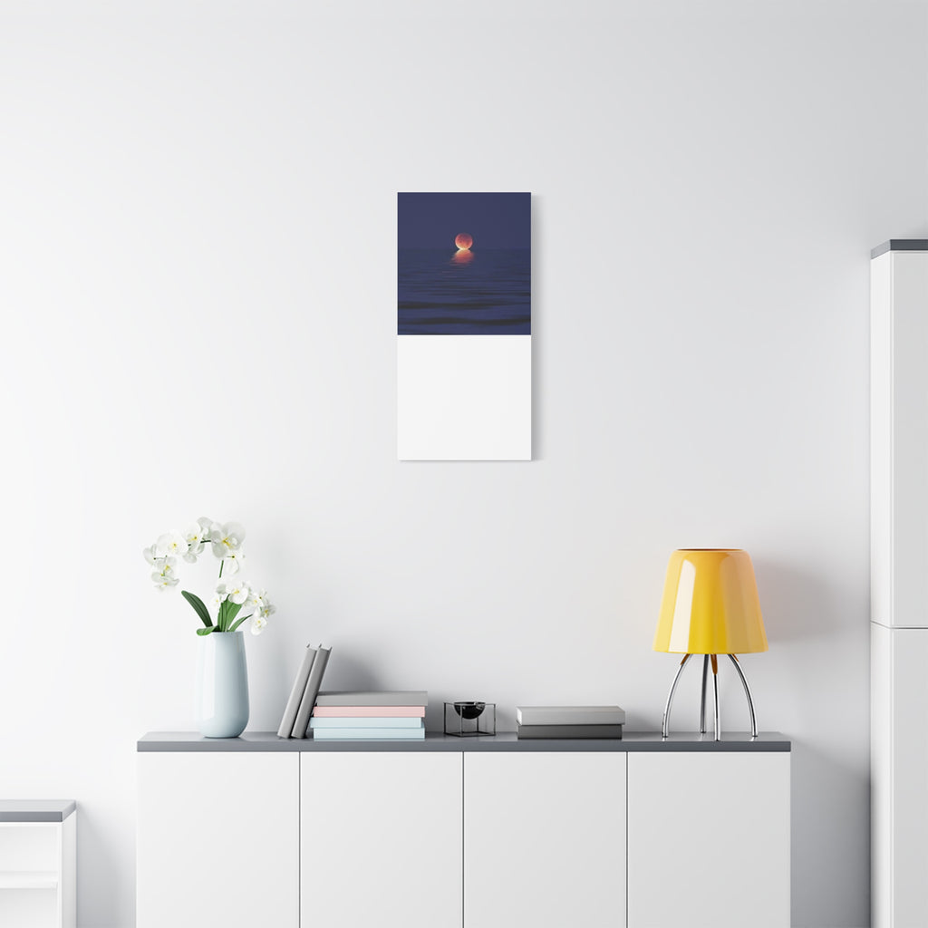 Lunar Reflection Canvas Art — Moonrise Over Calm Sea Stretched Matte Wall Art