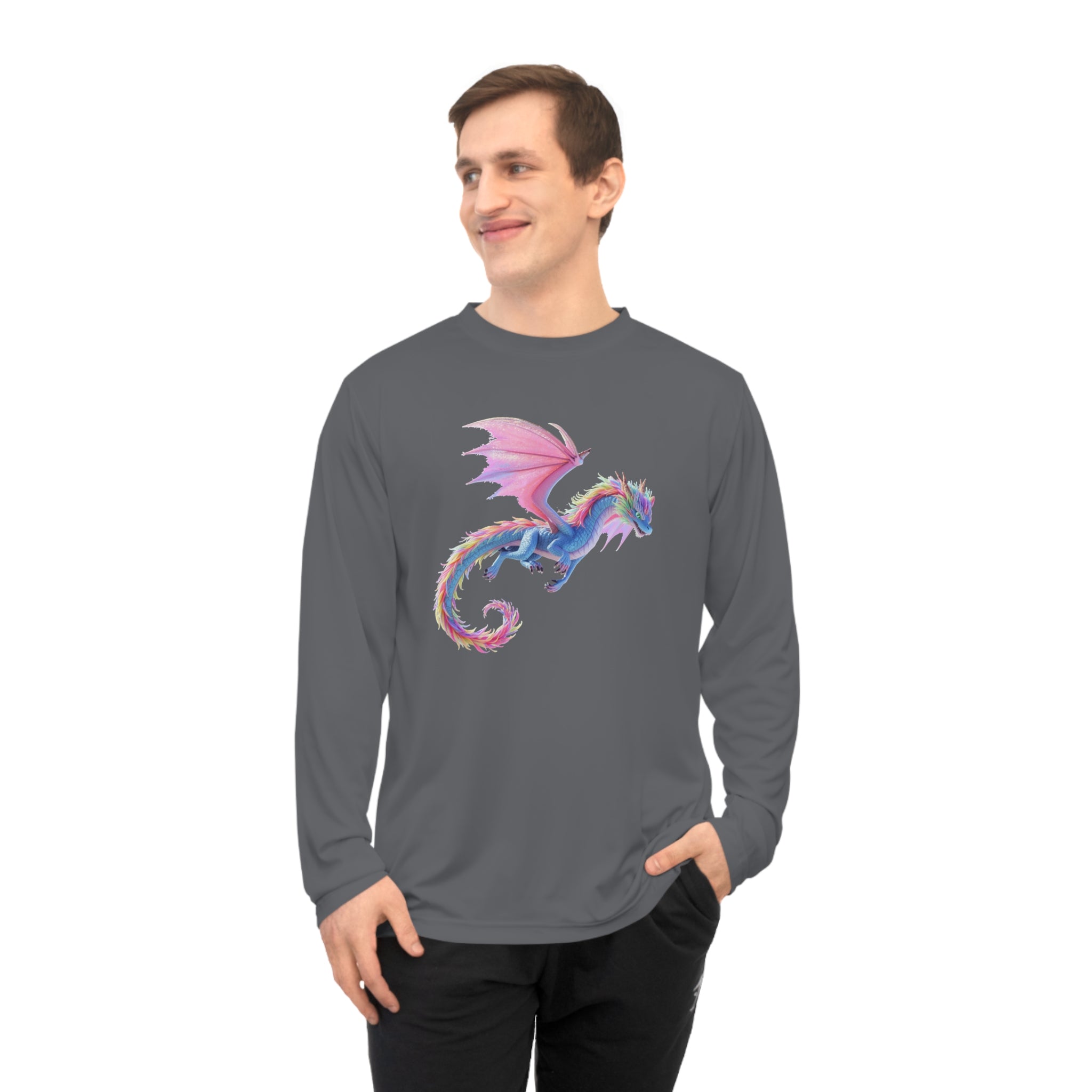 Pastel Dragon Performance Long Sleeve Shirt — Fantasy Cute Winged Dragon Tee
