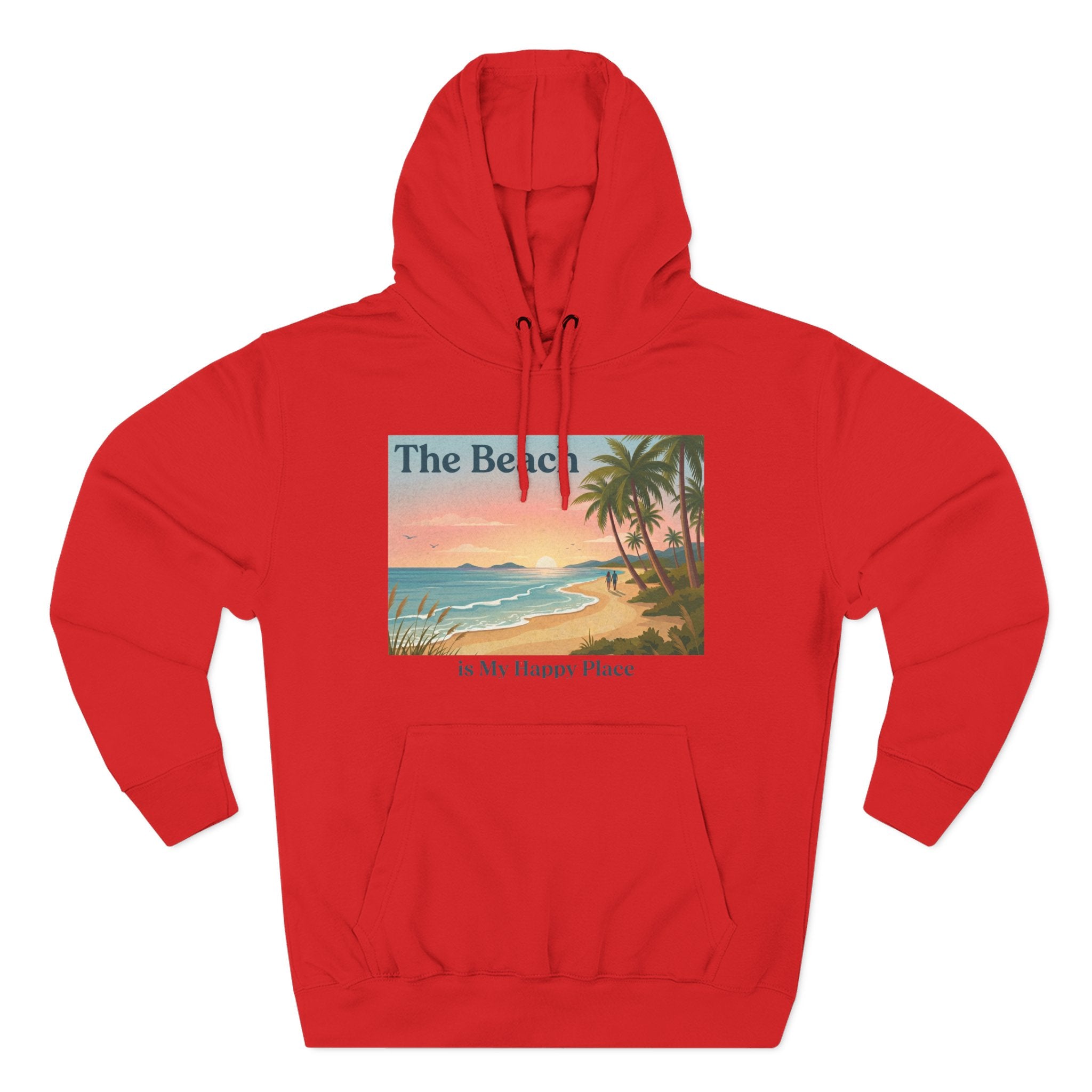 Beach Sunset Hoodie – "The Beach is My Happy Place" Coastal Palm Pullover