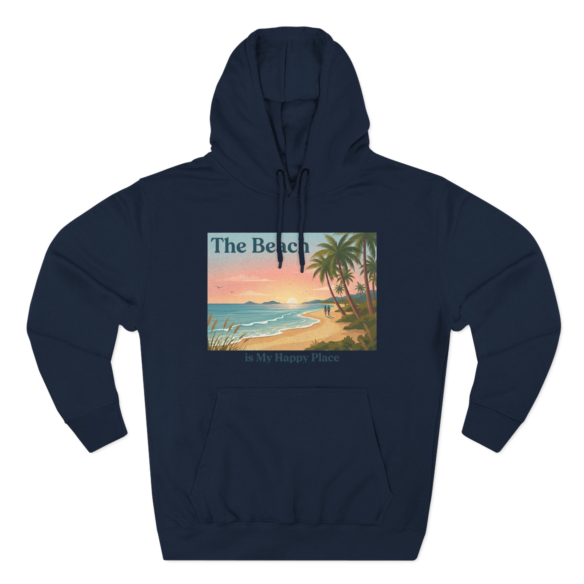 Beach Sunset Hoodie – "The Beach is My Happy Place" Coastal Palm Pullover