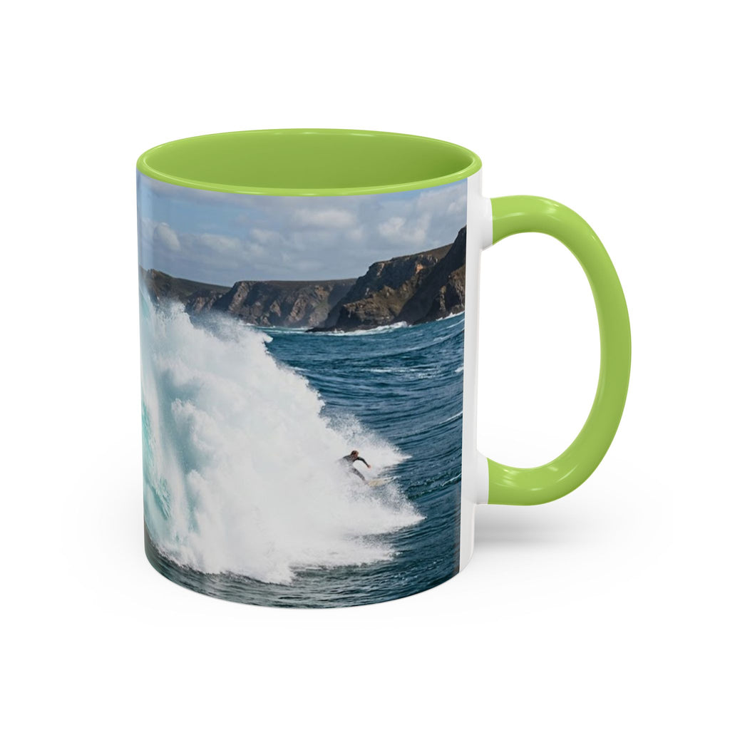 Surfing Wave Accent Coffee Mug — Ocean Beach Surfboard Photo 11/15oz