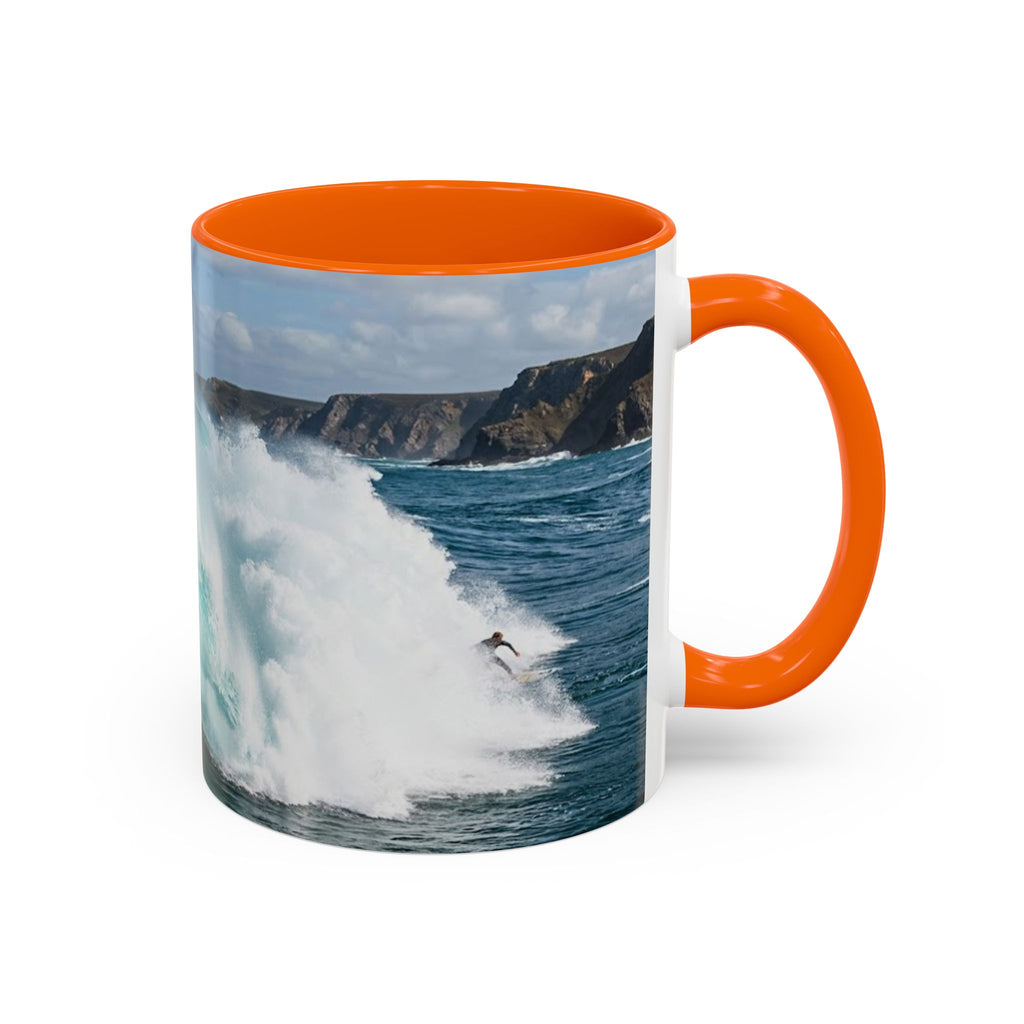 Surfing Wave Accent Coffee Mug — Ocean Beach Surfboard Photo 11/15oz