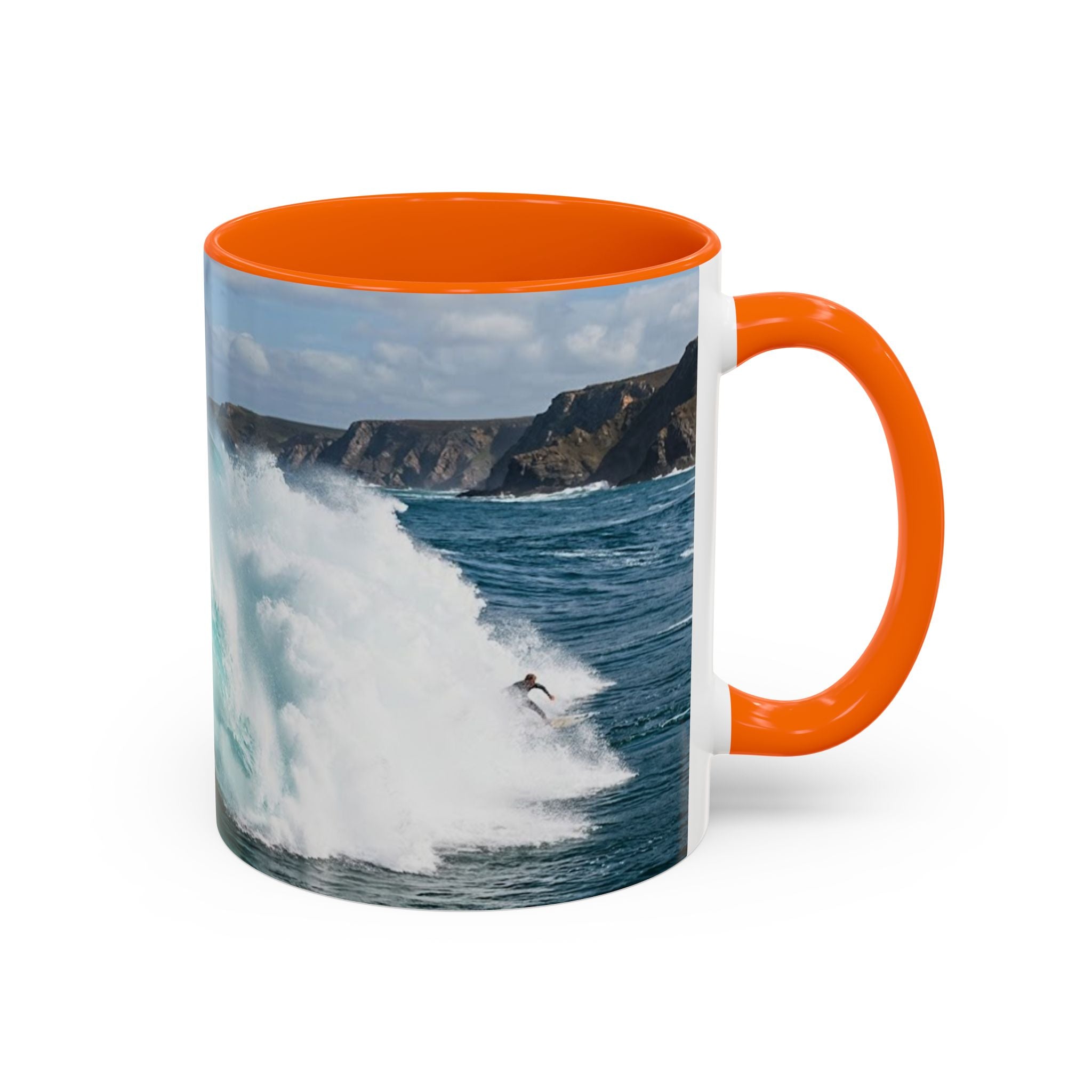 Surfing Wave Accent Coffee Mug — Ocean Beach Surfboard Photo 11/15oz