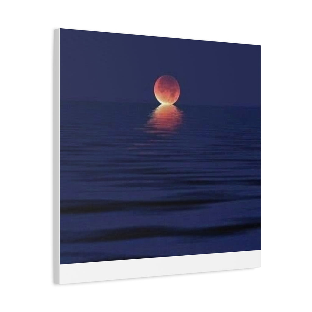 Lunar Reflection Canvas Art — Moonrise Over Calm Sea Stretched Matte Wall Art