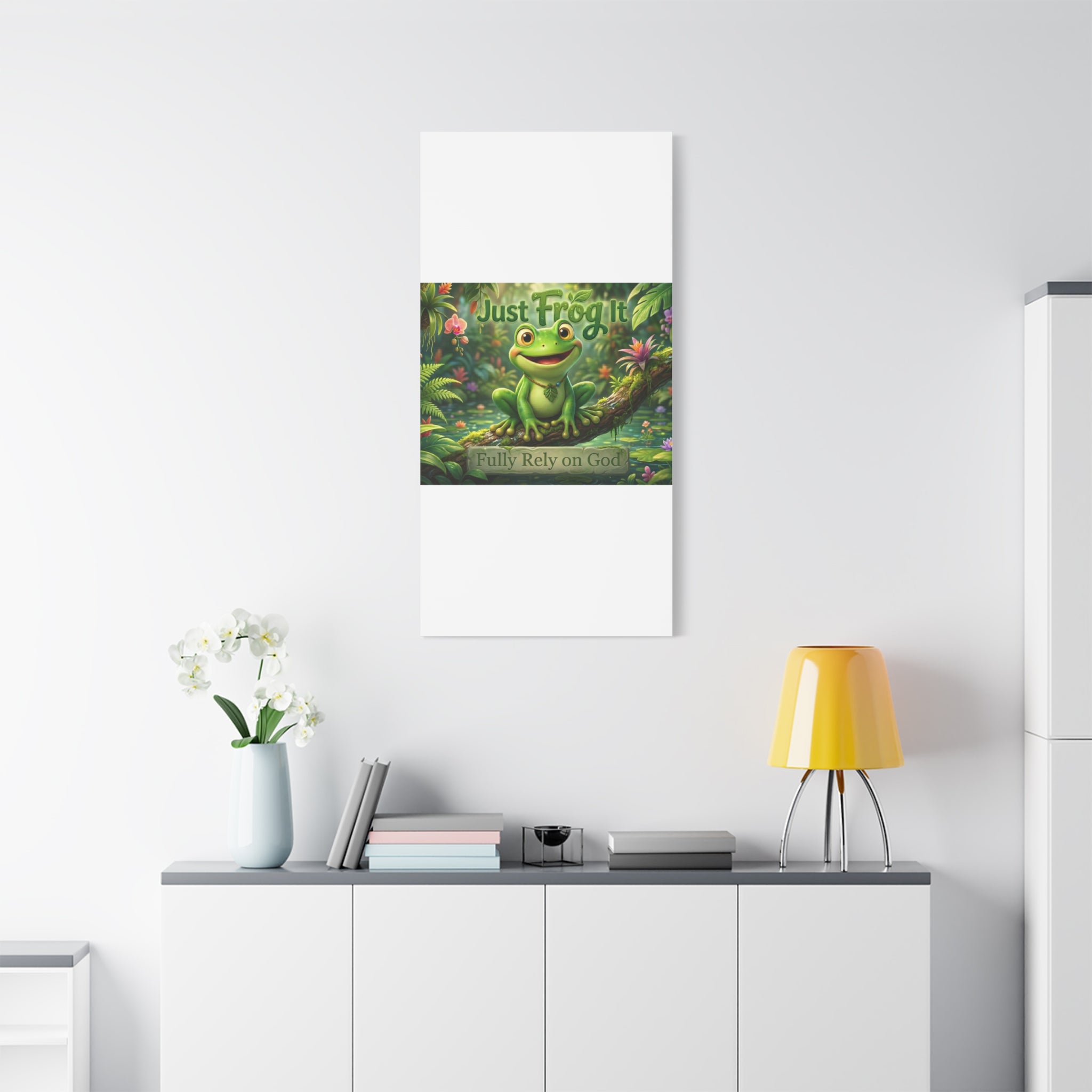 Just Frog It Canvas Wall Art — "Fully Rely on God" Inspirational Frog Print