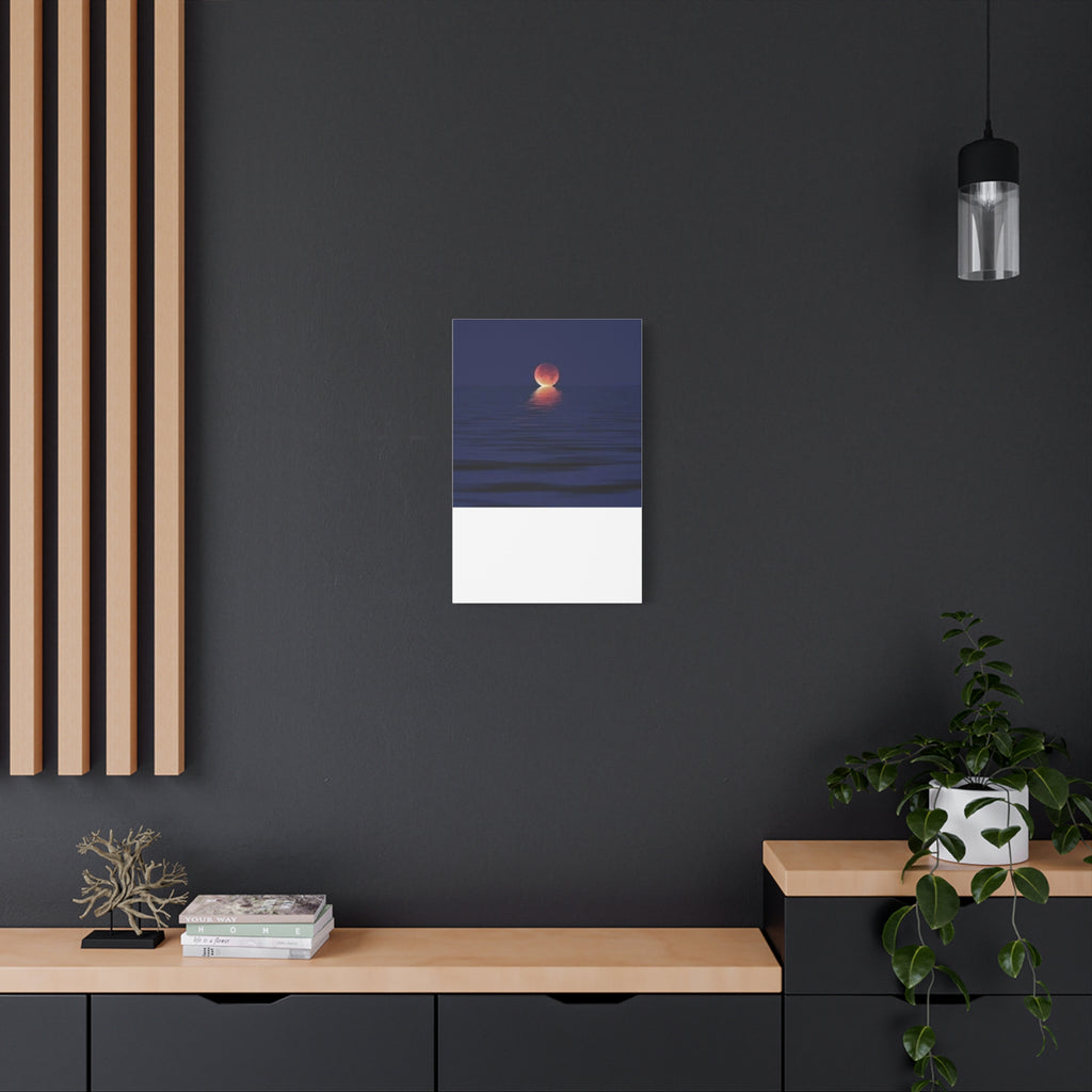 Lunar Reflection Canvas Art — Moonrise Over Calm Sea Stretched Matte Wall Art