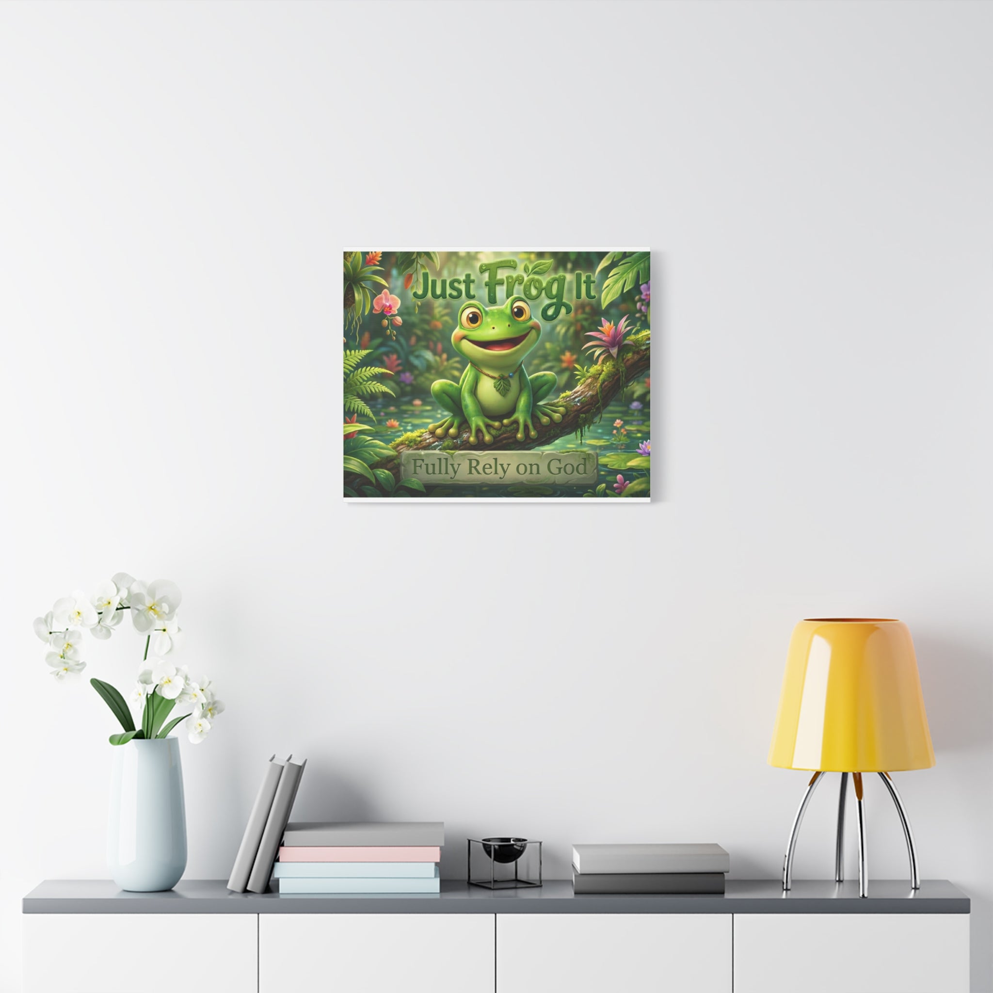 Just Frog It Canvas Wall Art — "Fully Rely on God" Inspirational Frog Print