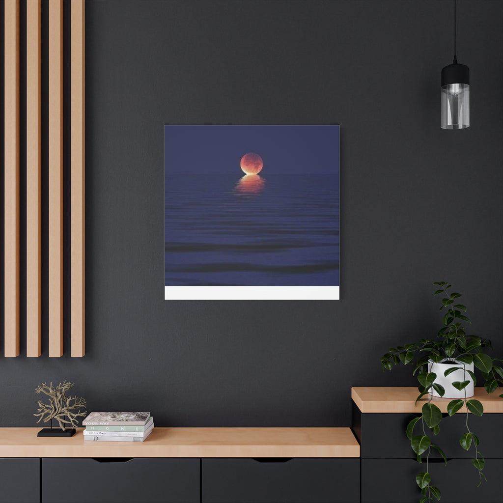 Lunar Reflection Canvas Art — Moonrise Over Calm Sea Stretched Matte Wall Art