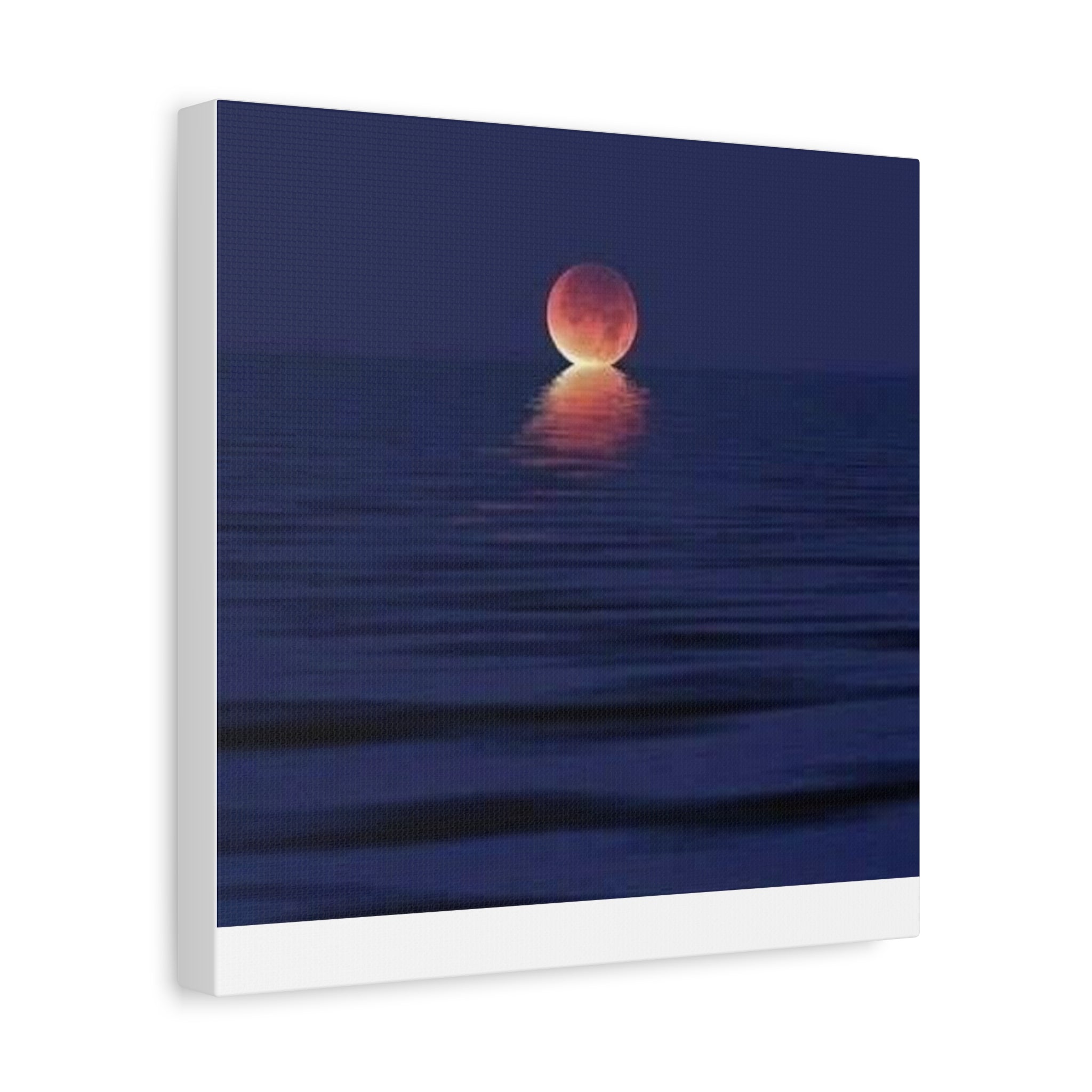 Lunar Reflection Canvas Art — Moonrise Over Calm Sea Stretched Matte Wall Art