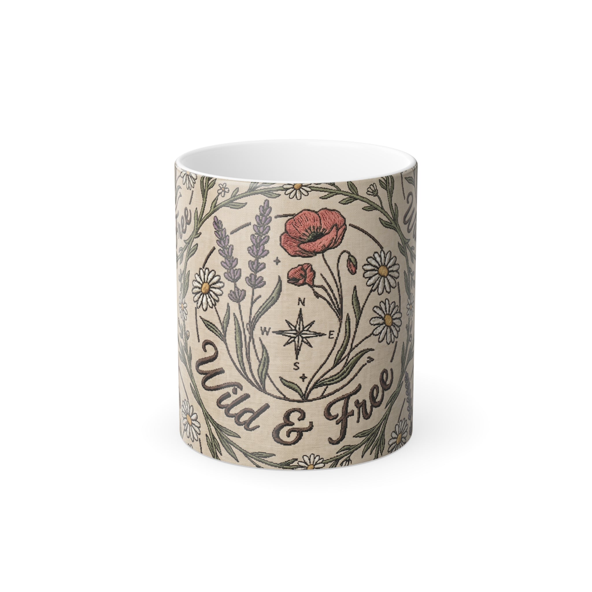 Color-Changing Mug — "Wild & Free" Floral Compass 11oz