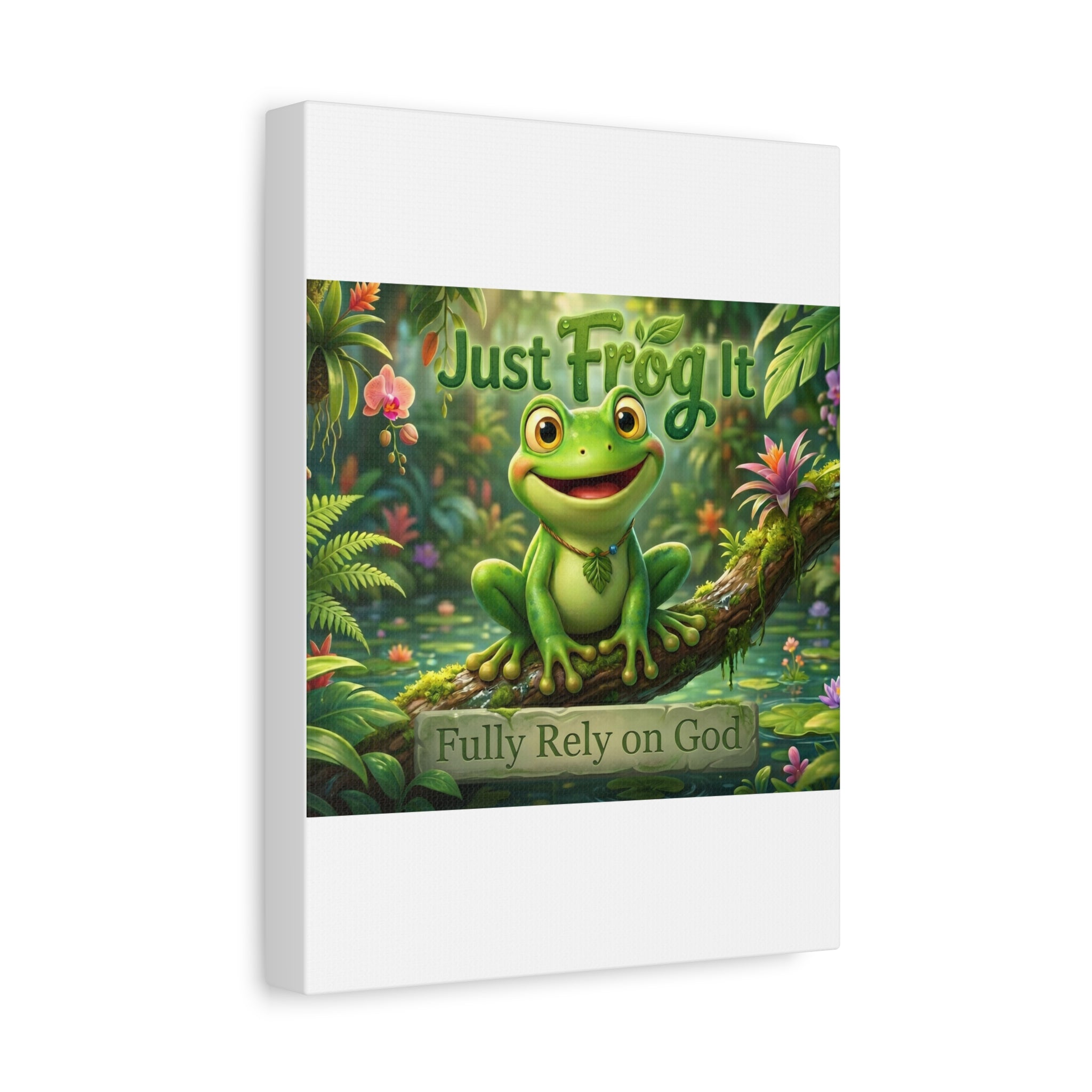Just Frog It Canvas Wall Art — "Fully Rely on God" Inspirational Frog Print