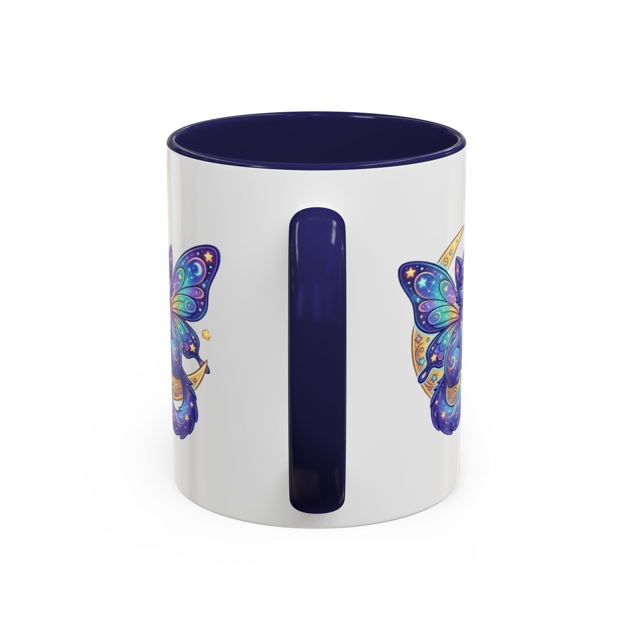 Cosmic Kitty Accent Coffee Mug — Magical Moon & Planets Cat Design (11/15oz)