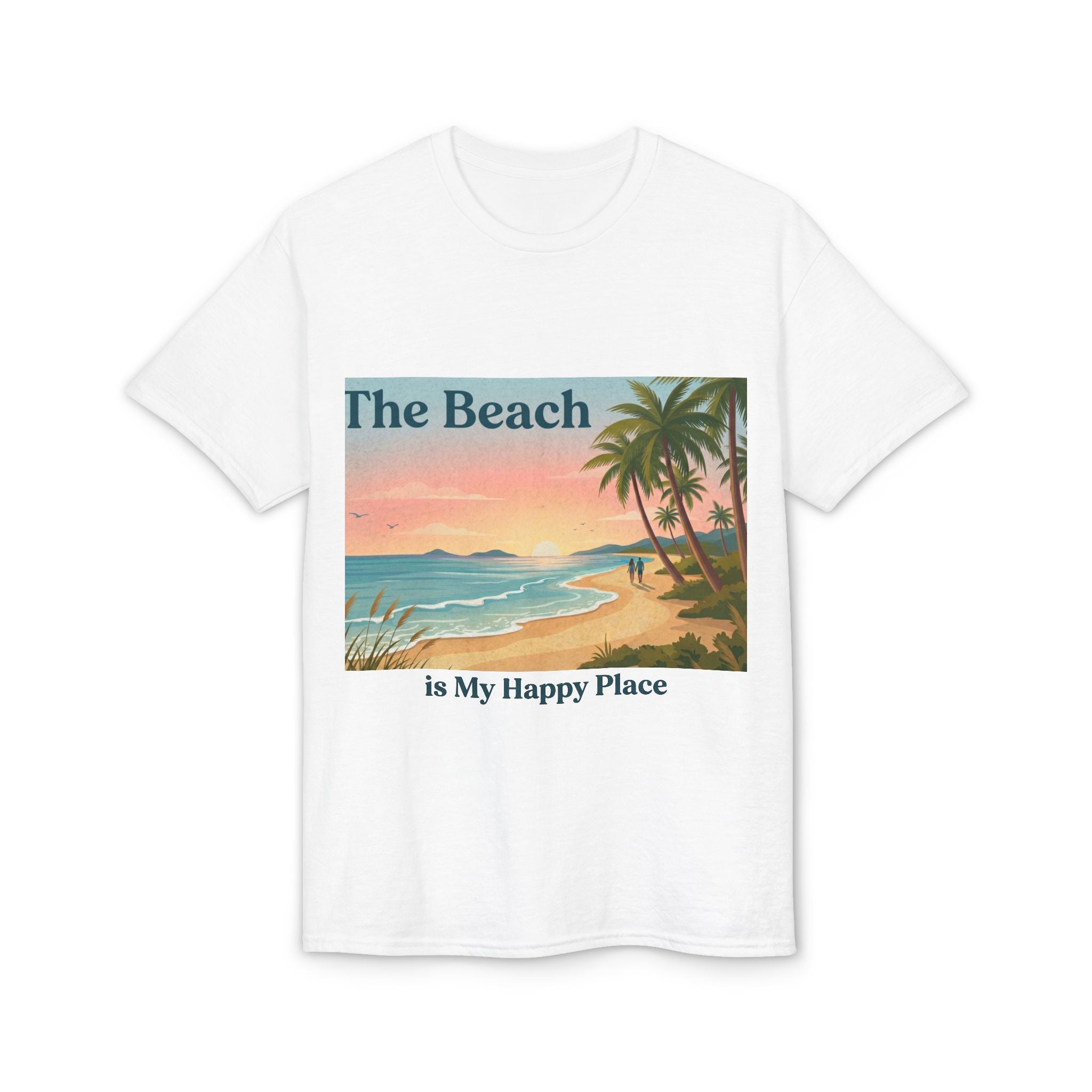 Beach Is My Happy Place T-Shirt — Tropical Sunset Vacation Tee