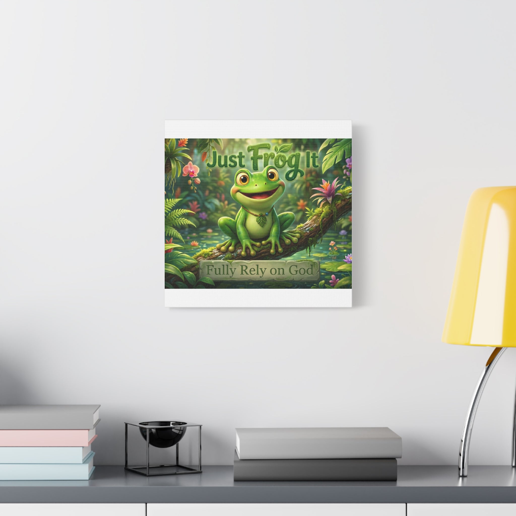 Just Frog It Canvas Wall Art — "Fully Rely on God" Inspirational Frog Print
