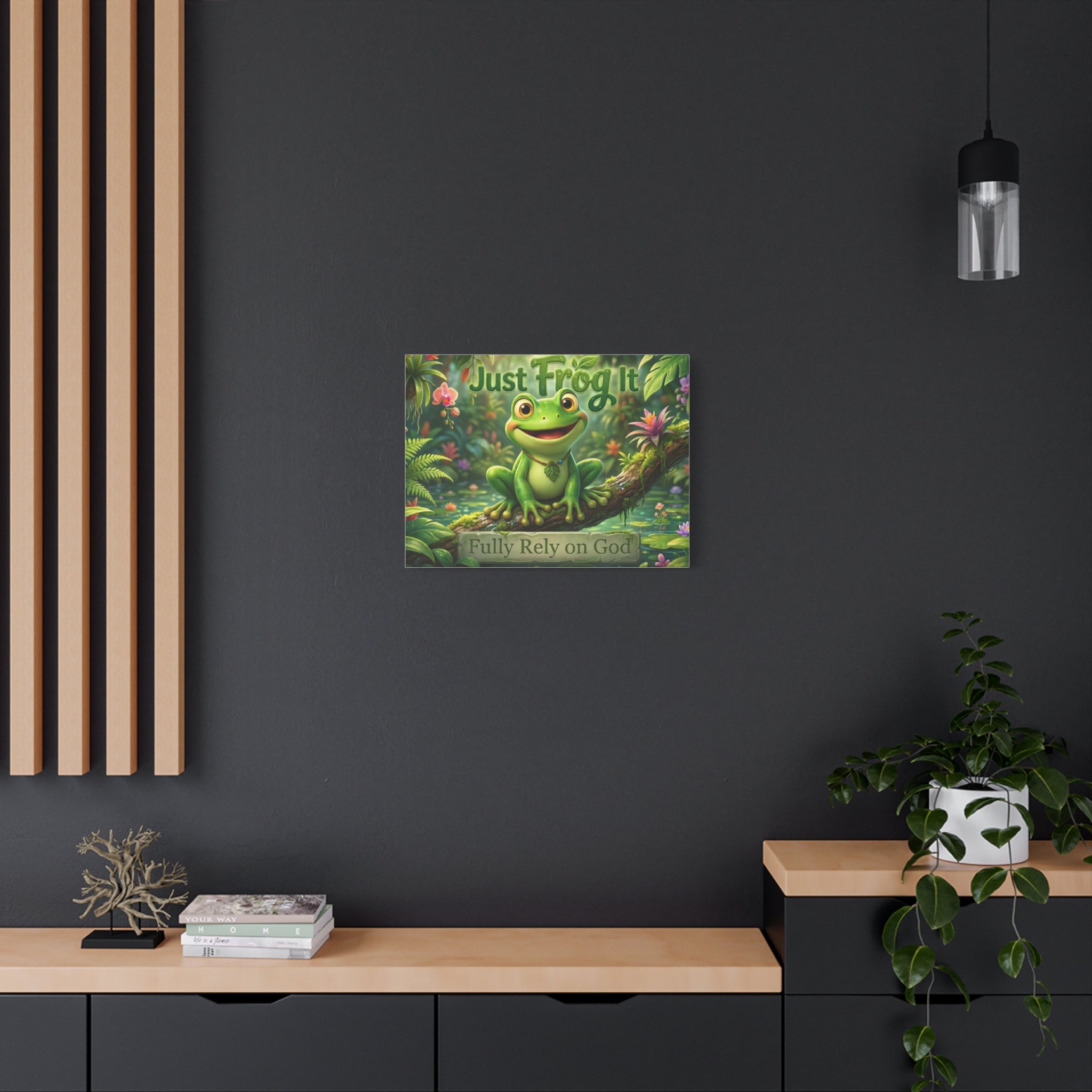 Just Frog It Canvas Wall Art — "Fully Rely on God" Inspirational Frog Print