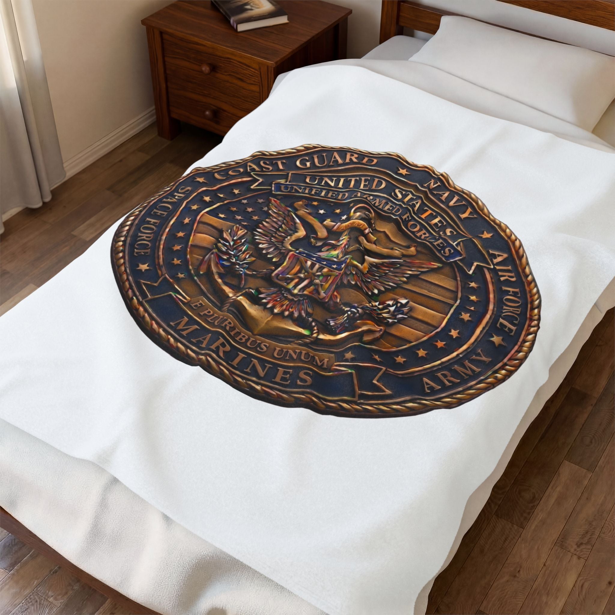 Military Emblem Velveteen Plush Blanket — United States Armed Forces Seal