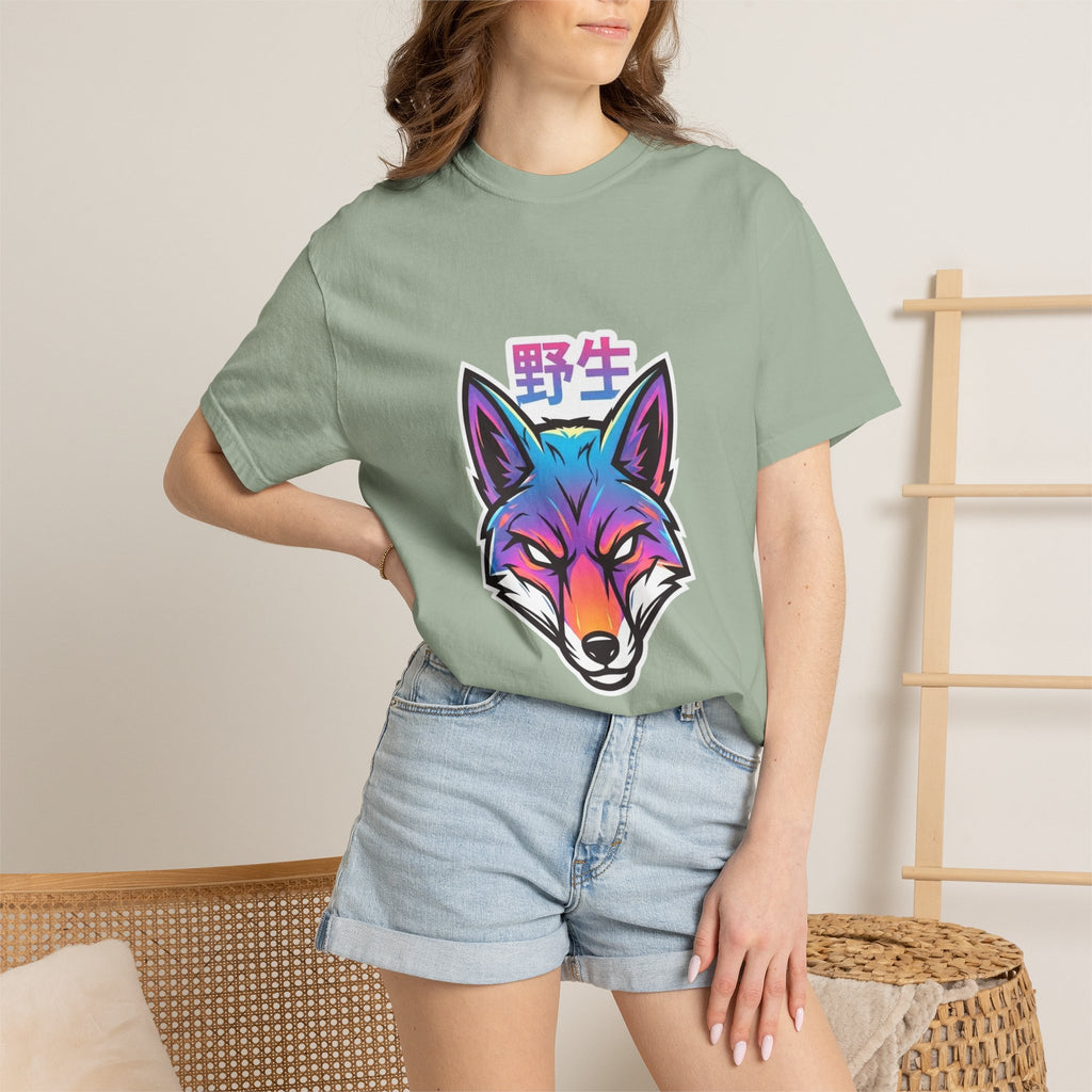 Neon Fox Graphic T-Shirt — Wild (野生) Japanese Kanji Tee