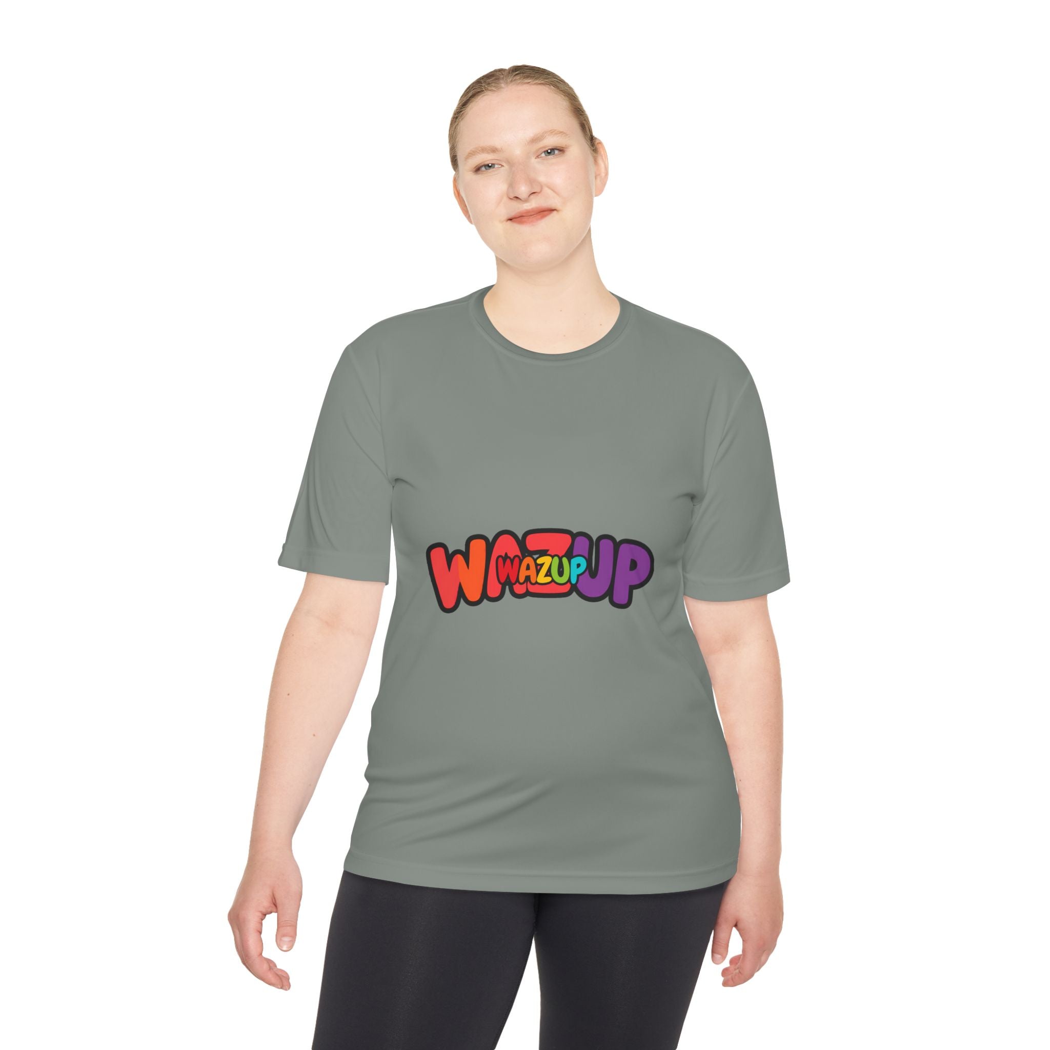 Wazup Colorblock Graphic Tee — Retro Pop 'Wazup' Moisture-Wicking Shirt