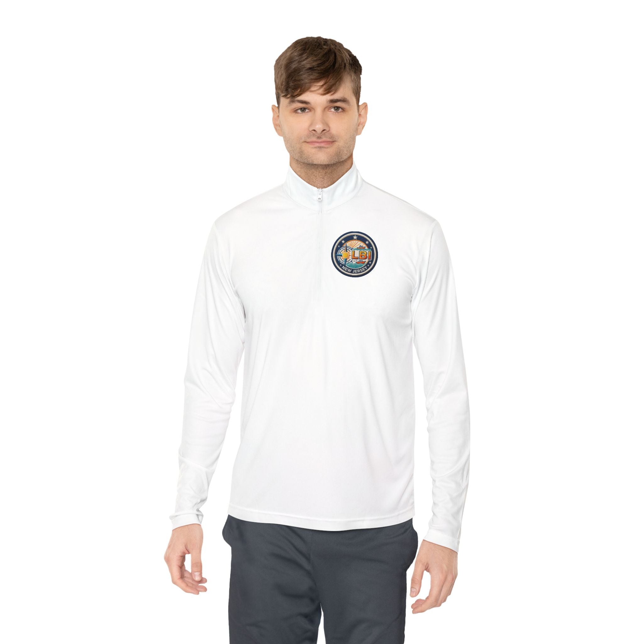 LBI Logo Cozy Crew Quarter-Zip Pullover — Retro Sunset