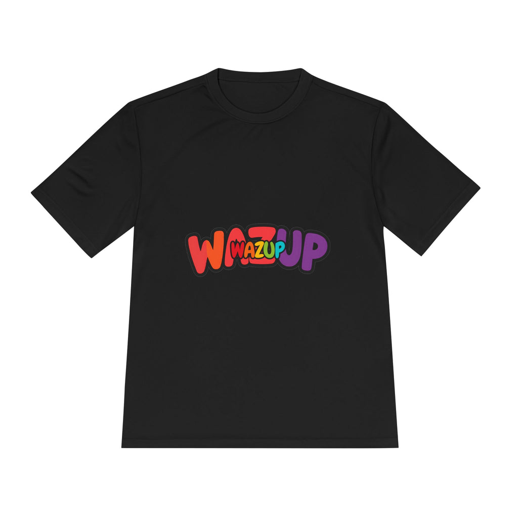 Wazup Colorblock Graphic Tee — Retro Pop 'Wazup' Moisture-Wicking Shirt