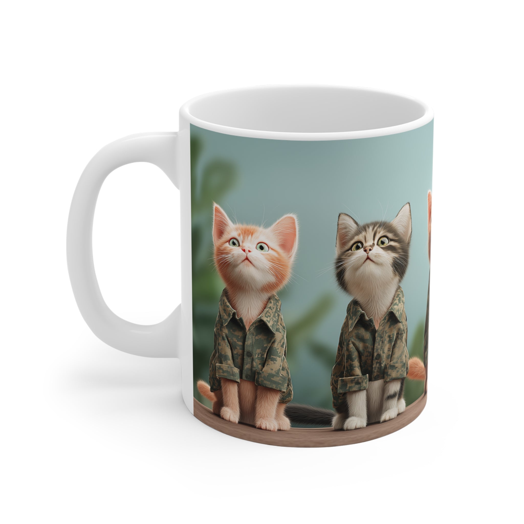 Cat Squad Ceramic Mug — Cute Kittens in Camouflage 11oz