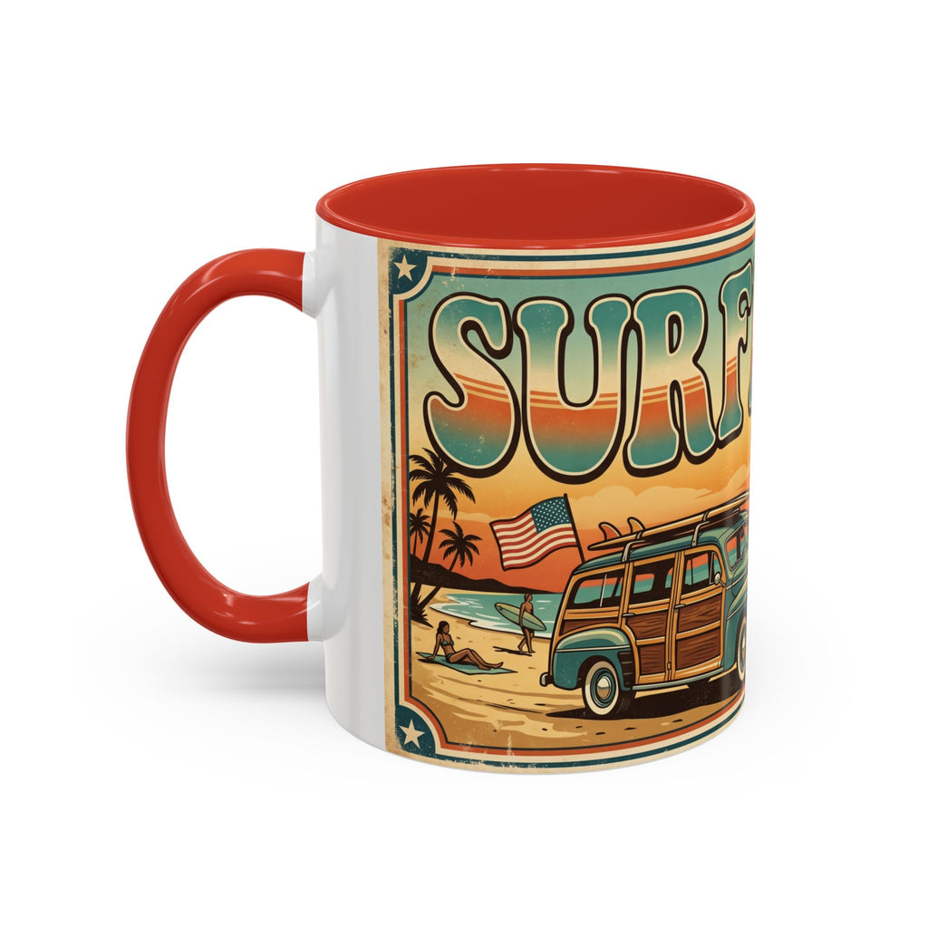 Surfing USA Coffee Mug — Retro Beach Vintage Surfboard Sunset Design