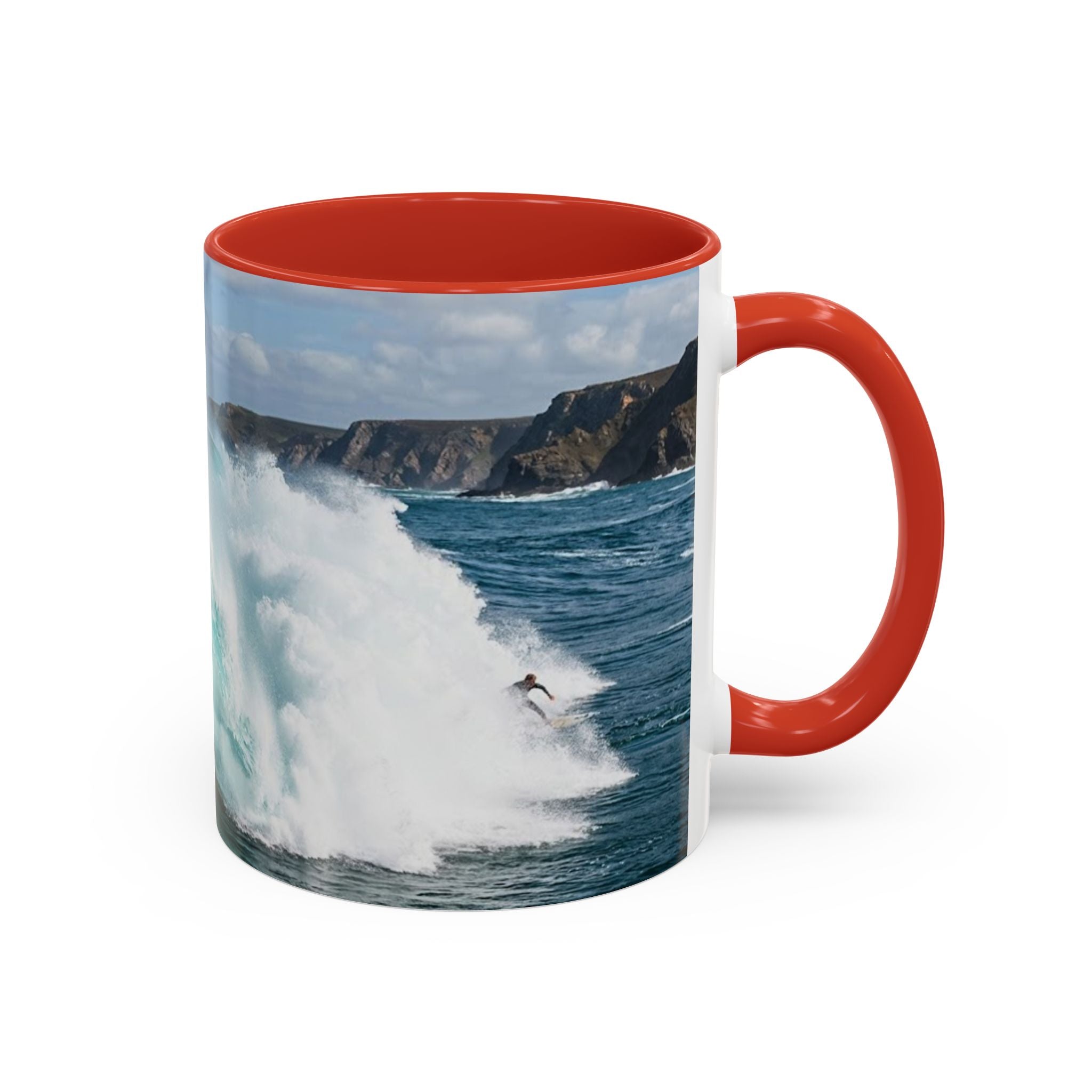 Surfing Wave Accent Coffee Mug — Ocean Beach Surfboard Photo 11/15oz