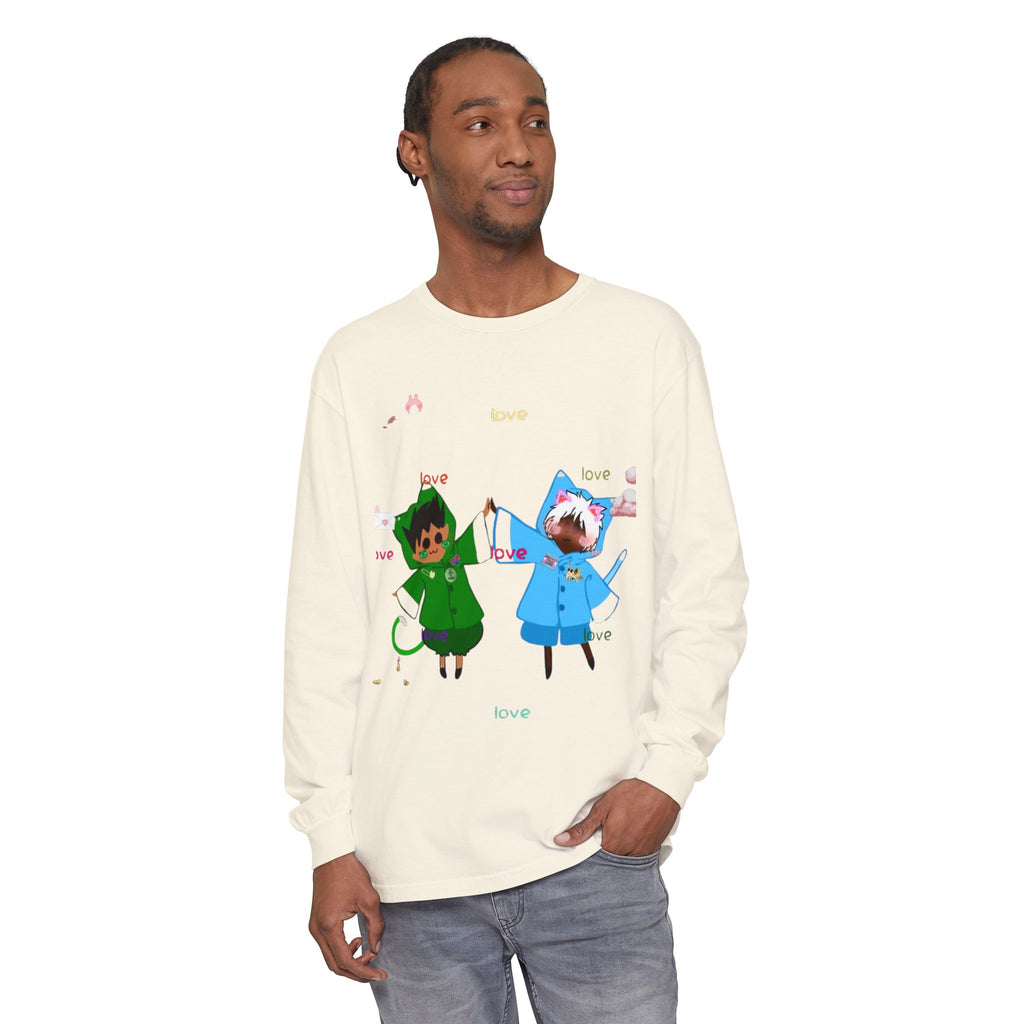 Cute Rainbow Cats Holding Hands Long Sleeve Tee – "Love" Graphic