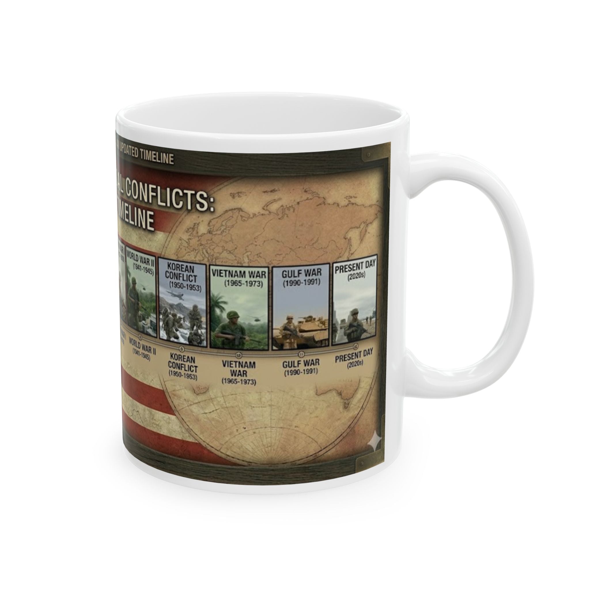 Historical Wars Timeline Ceramic Mug — Illustrated U.S. Conflicts Timeline (11oz, 15oz)