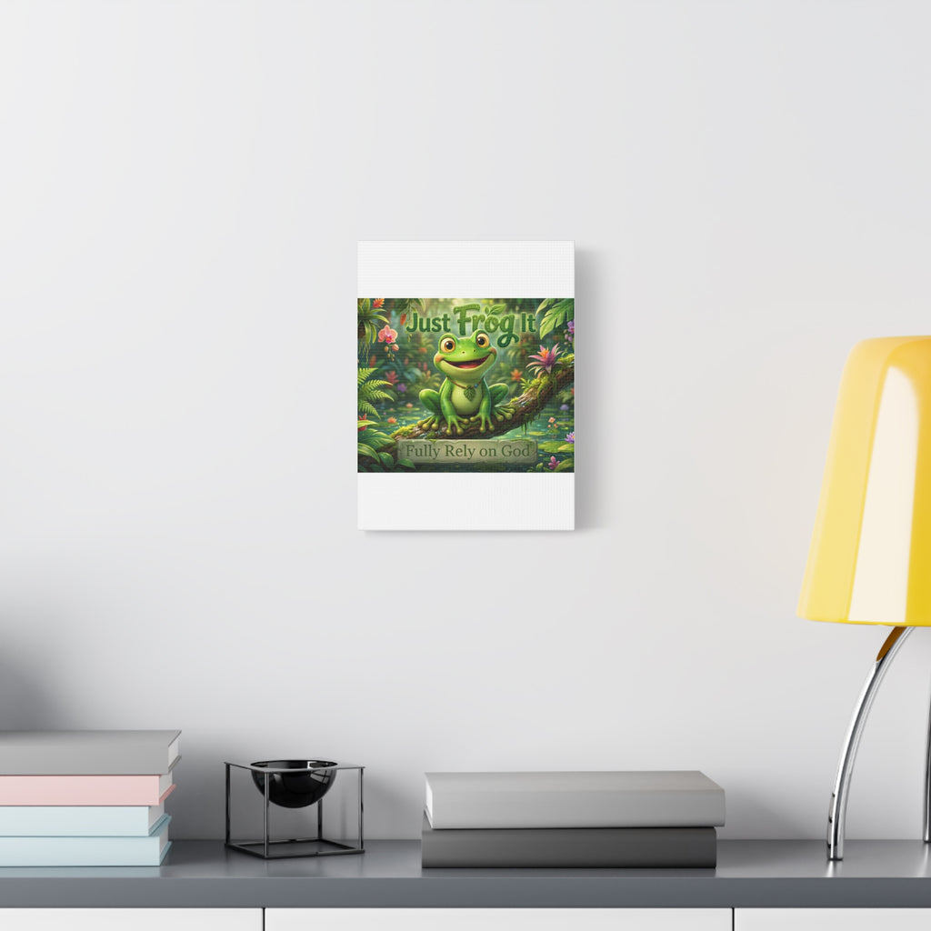 Just Frog It Canvas Wall Art — "Fully Rely on God" Inspirational Frog Print