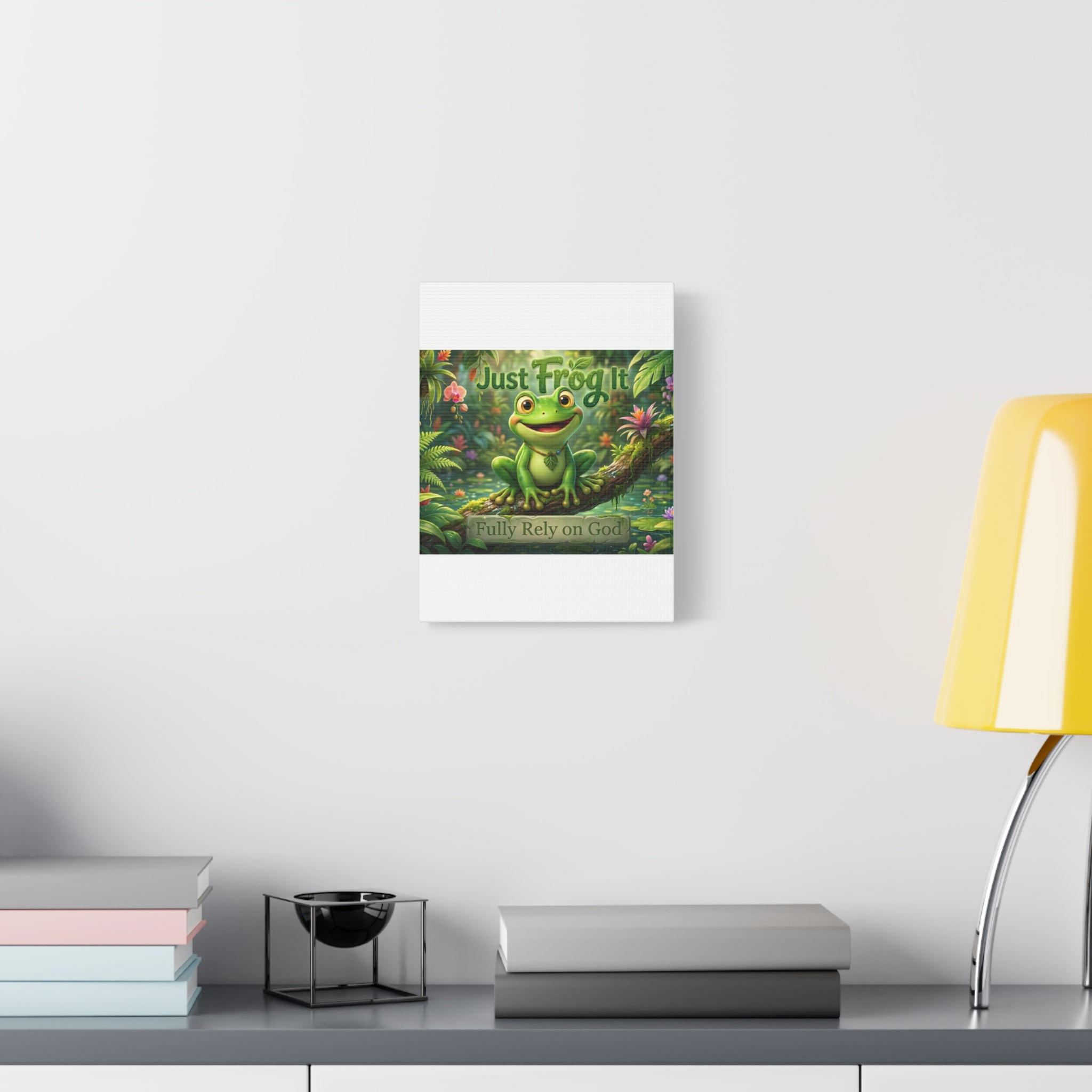 Just Frog It Canvas Wall Art — "Fully Rely on God" Inspirational Frog Print