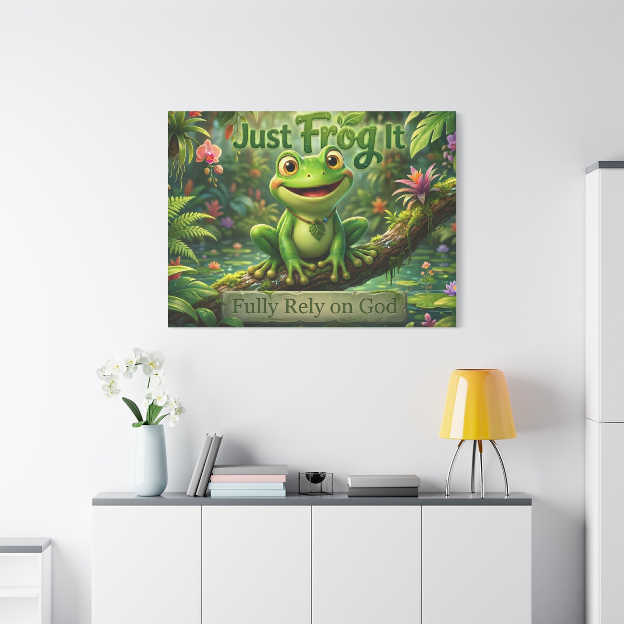 Just Frog It Canvas Wall Art — "Fully Rely on God" Inspirational Frog Print