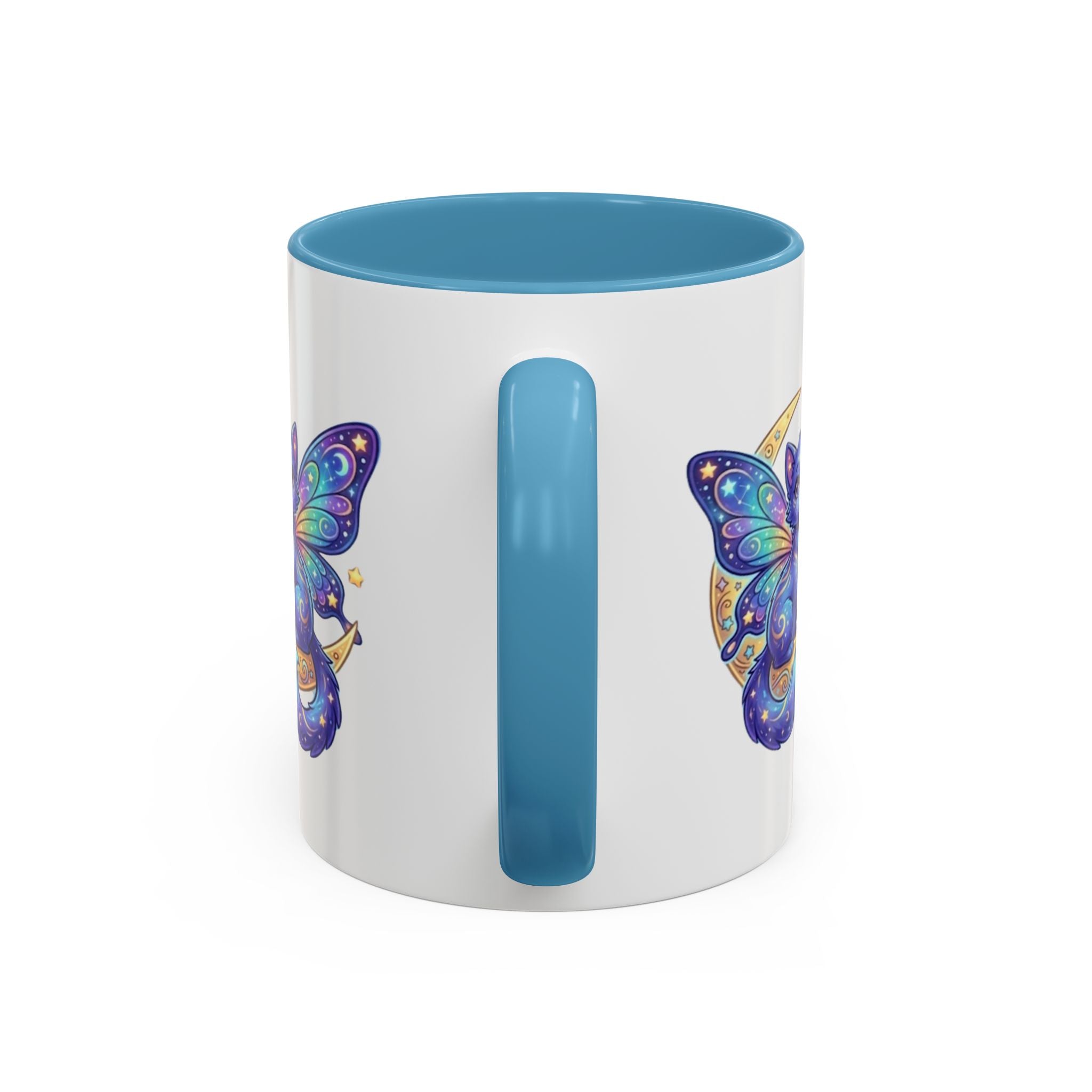 Cosmic Kitty Accent Coffee Mug — Magical Moon & Planets Cat Design (11/15oz)