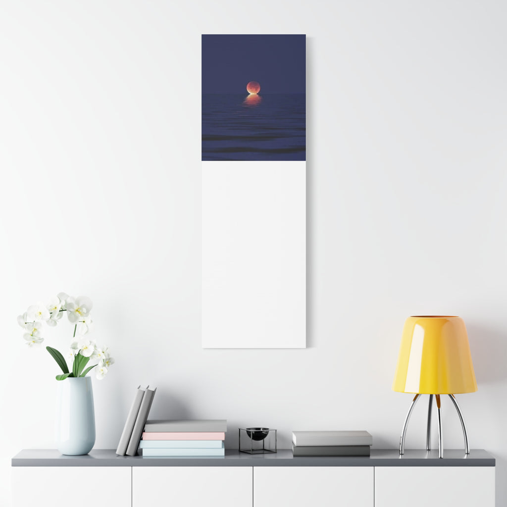 Lunar Reflection Canvas Art — Moonrise Over Calm Sea Stretched Matte Wall Art